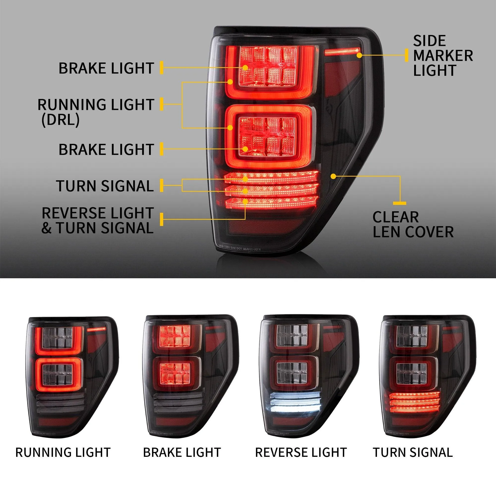 VLAND Full LED Tail Lights For Ford F150 2009-2014 Amber/Red Turn Signal [DOT.]