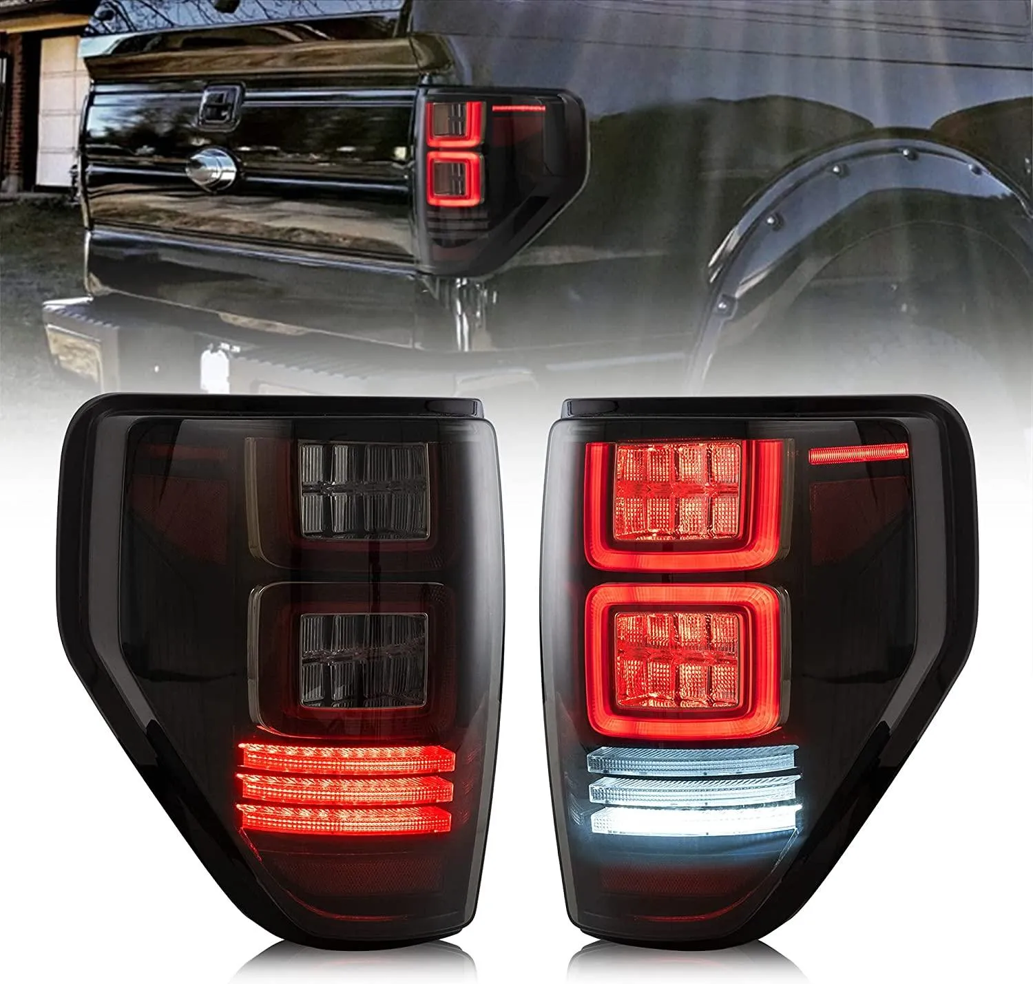 VLAND Full LED Tail Lights For Ford F150 2009-2014 Amber/Red Turn Signal [DOT.]