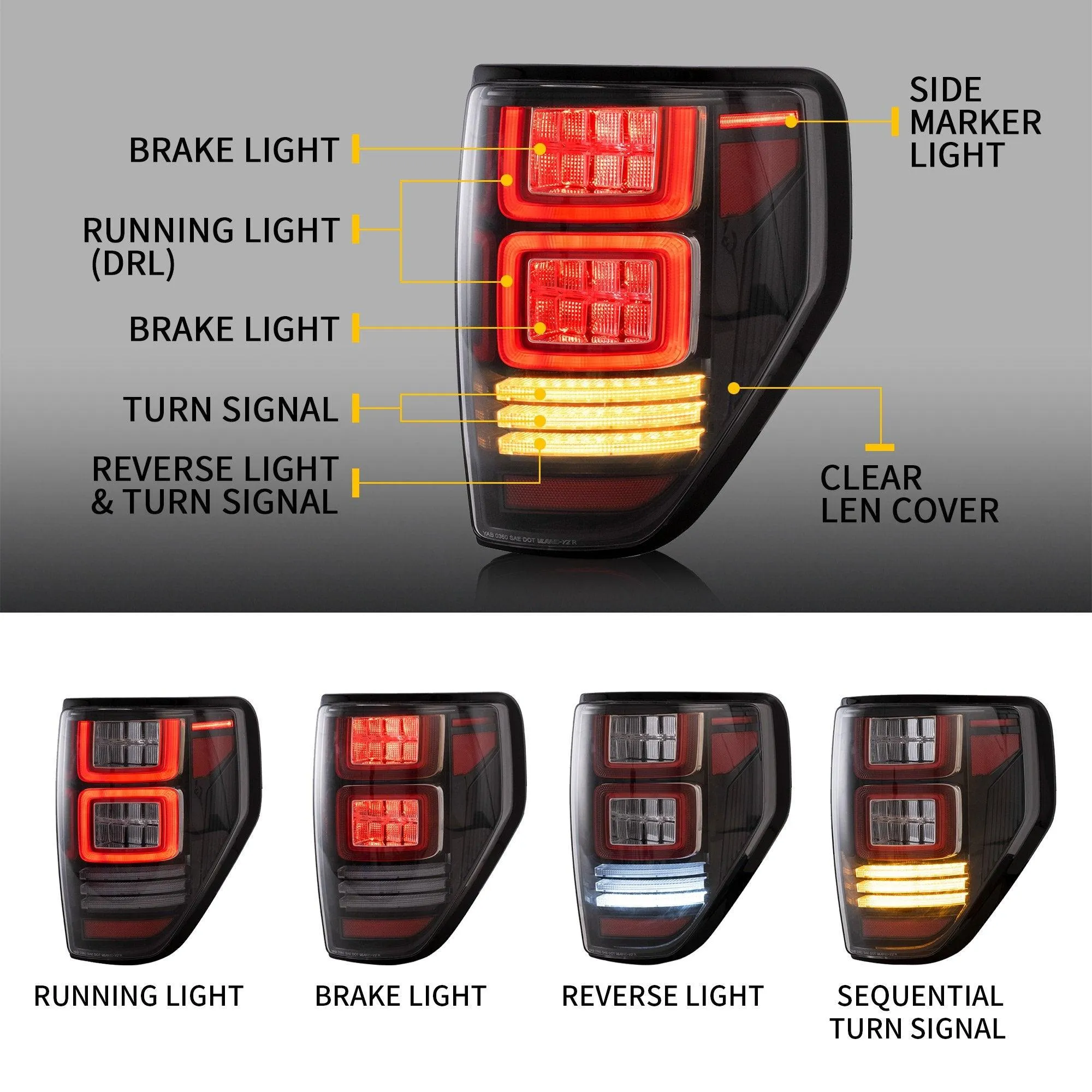 VLAND Full LED Tail Lights For Ford F150 2009-2014 Amber/Red Turn Signal [DOT.]