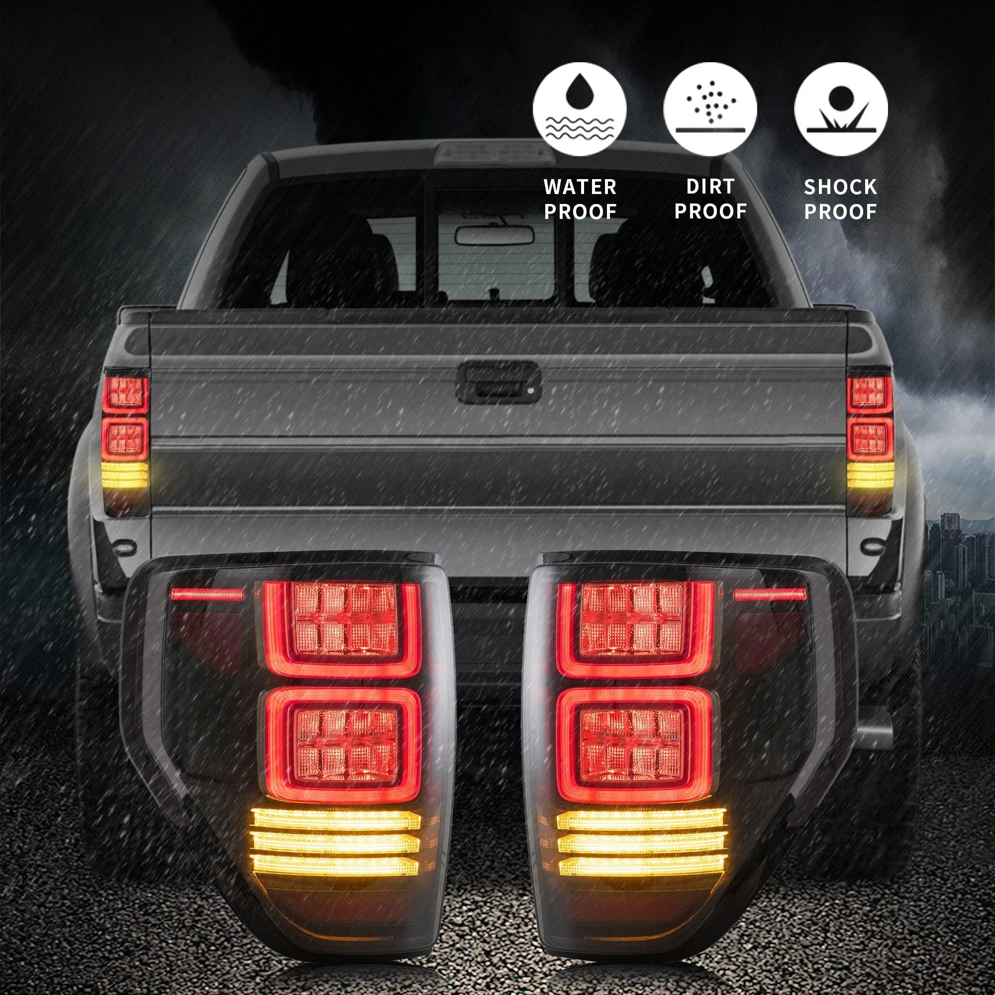 VLAND Full LED Tail Lights For Ford F150 2009-2014 Amber/Red Turn Signal [DOT.]