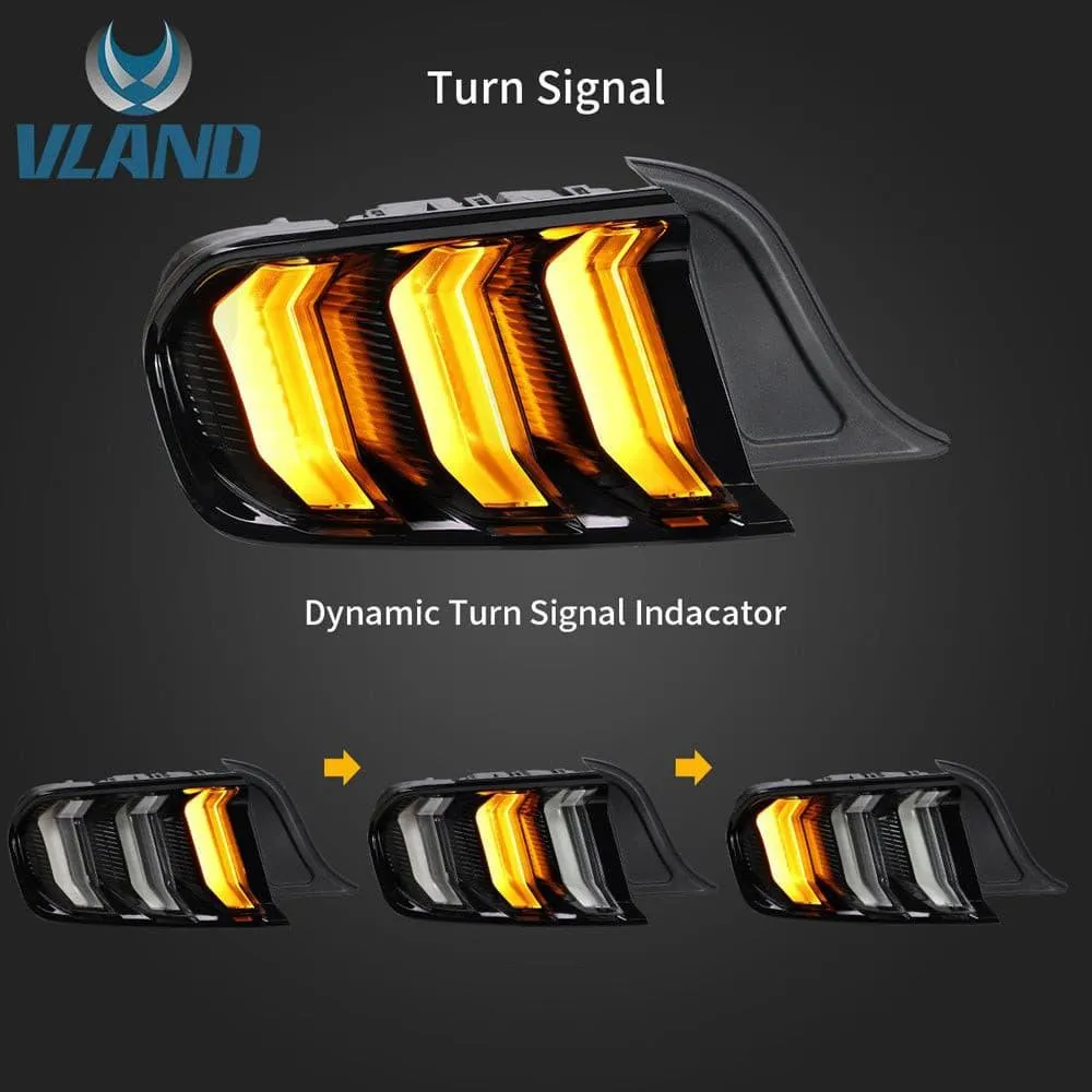 VLAND Full LED Tail Lights For Ford Mustang 2015-2023 with Sequential Turn Signal (5 modes switchable)[E-MARK,DOT.SAE.]