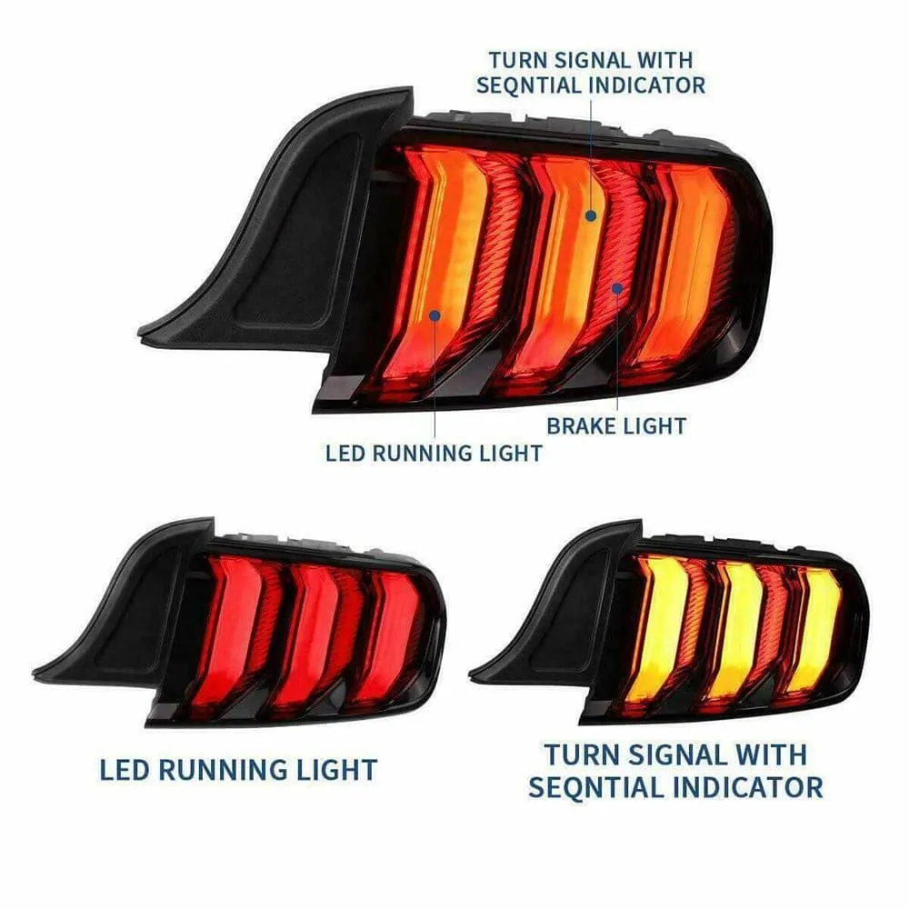 VLAND Full LED Tail Lights For Ford Mustang 2015-2023 with Sequential Turn Signal (5 modes switchable)[E-MARK,DOT.SAE.]