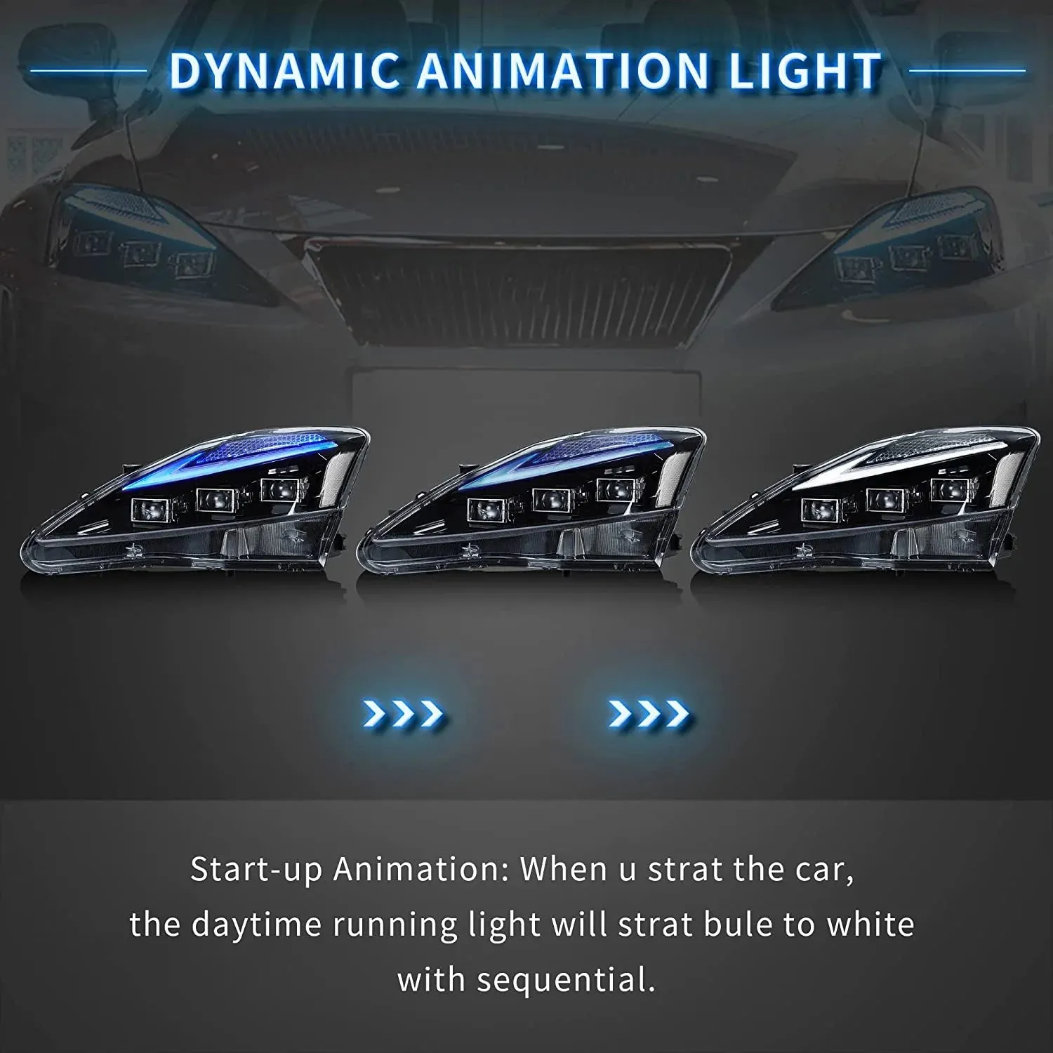 VLAND Headlights and Taillights For Lexus IS250/IS350 2006-2012 ISF 2008-2014 With Blue Breathing Animation