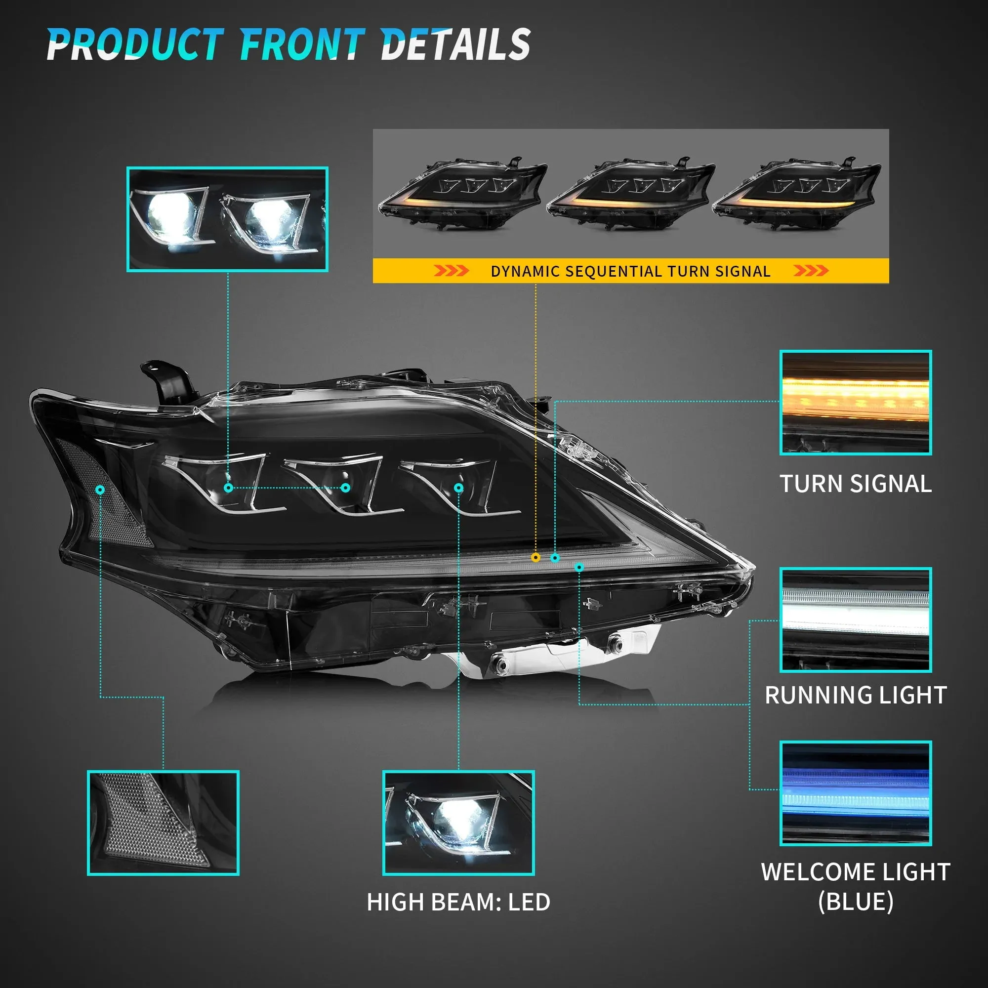 VLAND Headlights and Taillights For Lexus RX350 RX450h 2012-2014 F Sport 3rd gen (AL10) [Fits HID/Xenon Models]