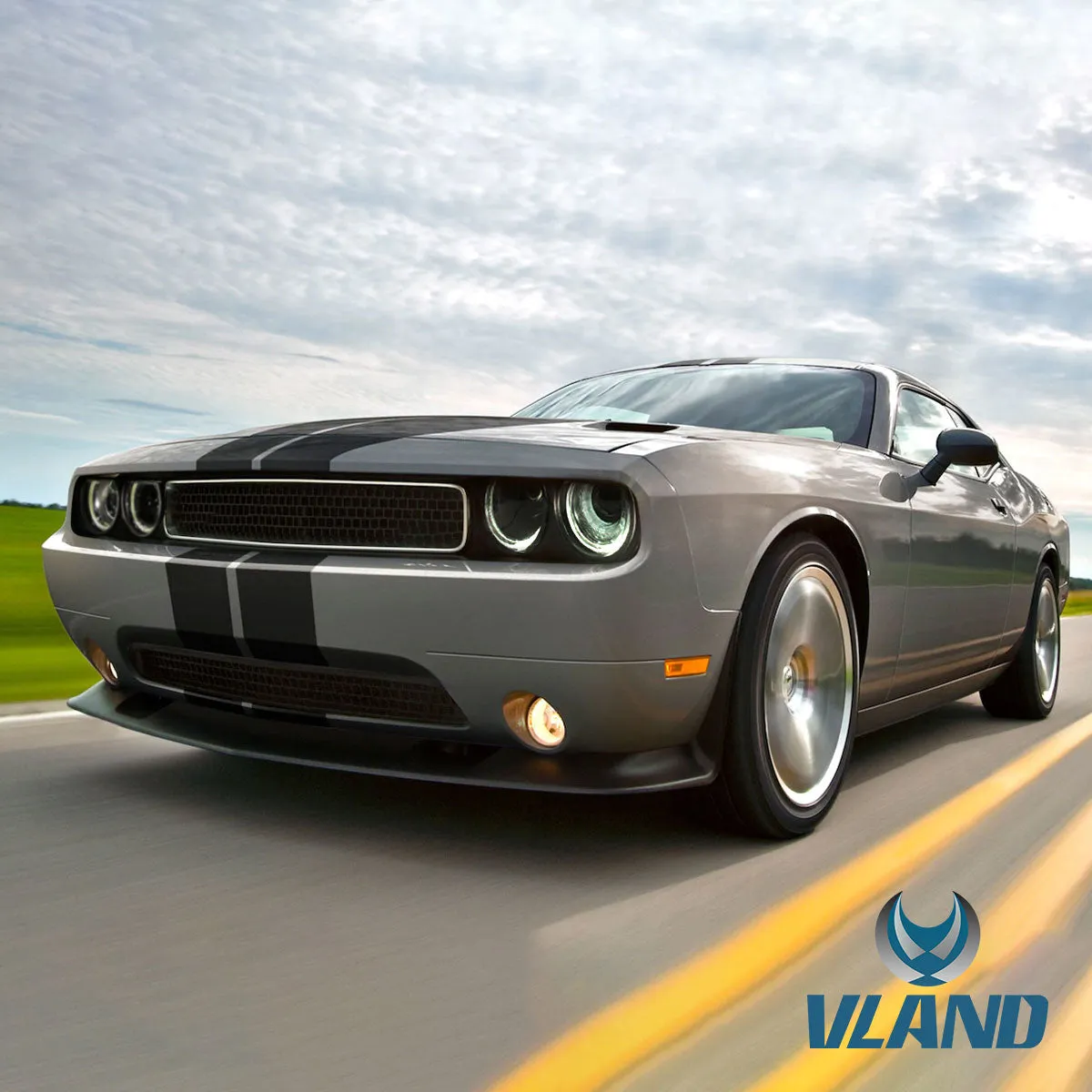 VLAND LED Halo Headlights For Dodge Challenger 2008-2014 Dual Beam DRL(White) With Sequential Turn Signals