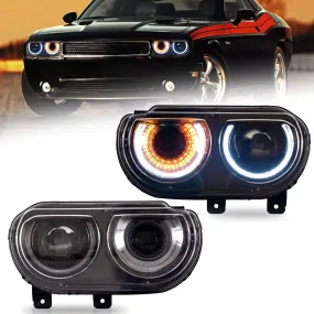 VLAND LED Halo Headlights For Dodge Challenger 2008-2014 Dual Beam DRL(White) With Sequential Turn Signals
