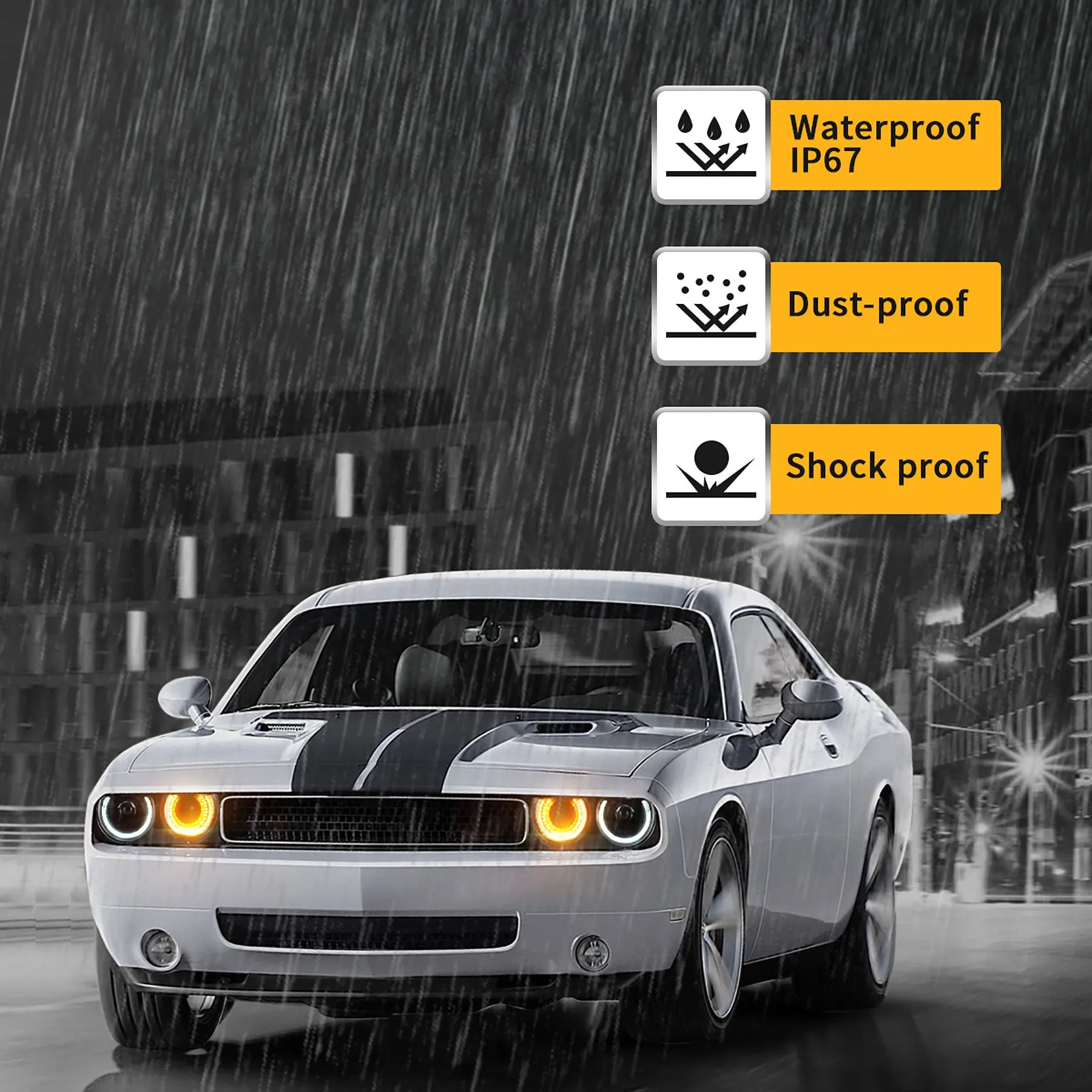VLAND LED Halo Headlights For Dodge Challenger 2008-2014 Dual Beam DRL(White) With Sequential Turn Signals