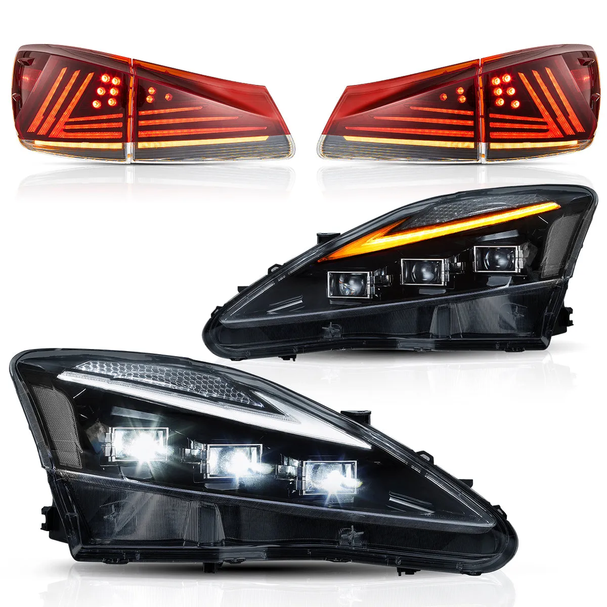 VLAND LED Headlights and Taillights For Lexus IS250/IS350 2006-2012 ISF 2008-2014 With Blue Breathing Animation