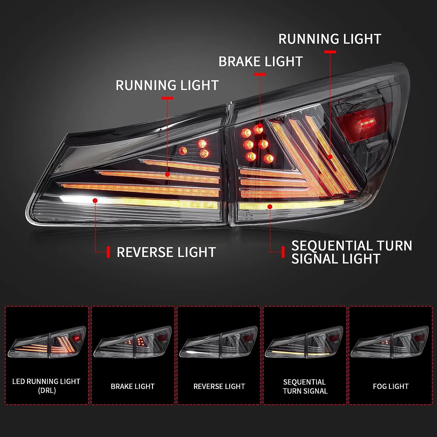 VLAND LED Headlights and Taillights For Lexus IS250/IS350 2006-2012 ISF 2008-2014 With Blue Breathing Animation