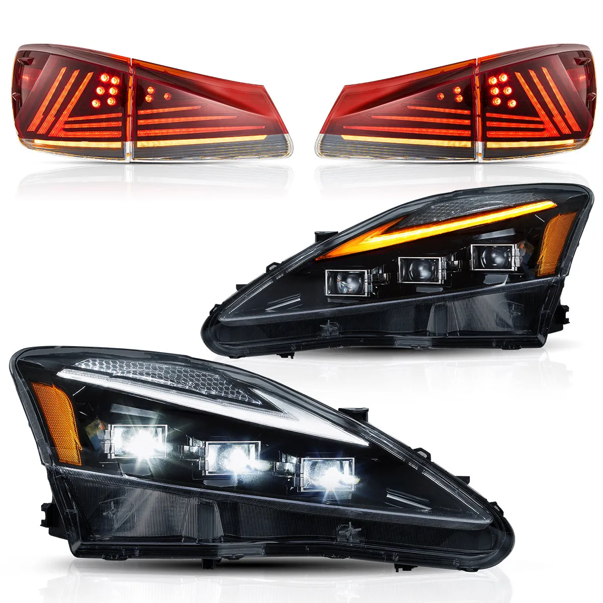 VLAND LED Headlights and Taillights For Lexus IS250/IS350 2006-2012 ISF 2008-2014 With Blue Breathing Animation