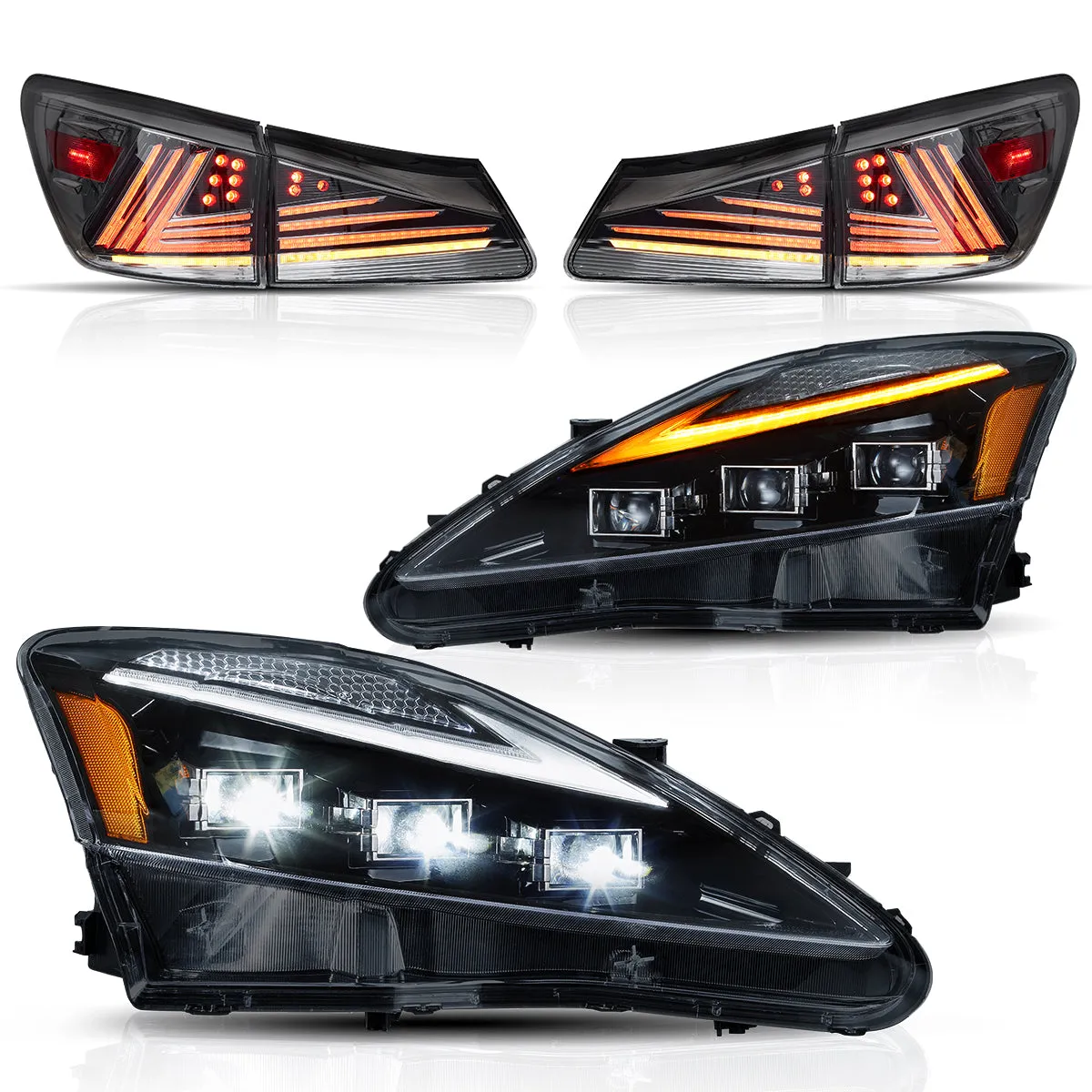 VLAND LED Headlights and Taillights For Lexus IS250/IS350 2006-2012 ISF 2008-2014 With Blue Breathing Animation