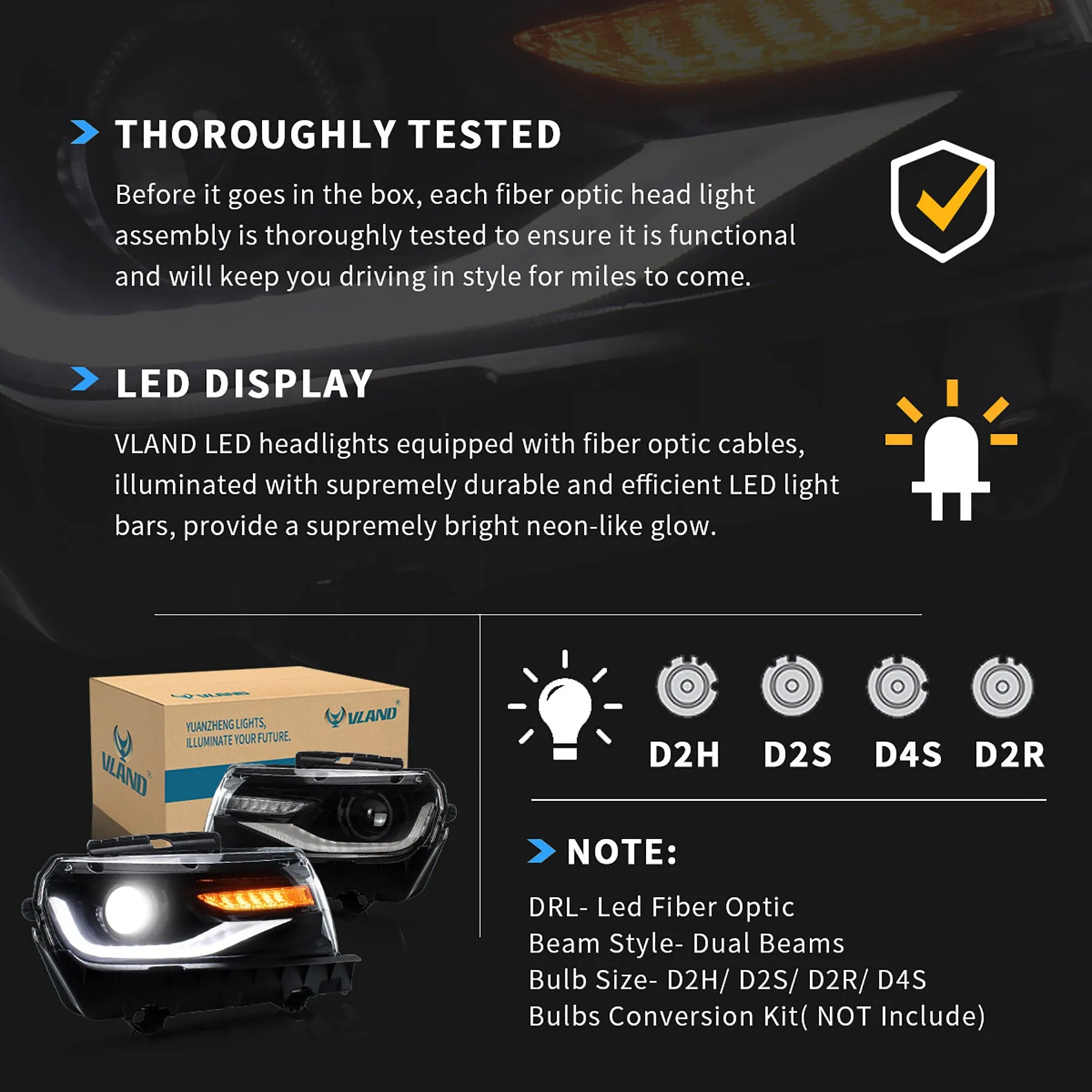 VLAND LED Headlights For Chevy Chevrolet Camaro 2014 2015