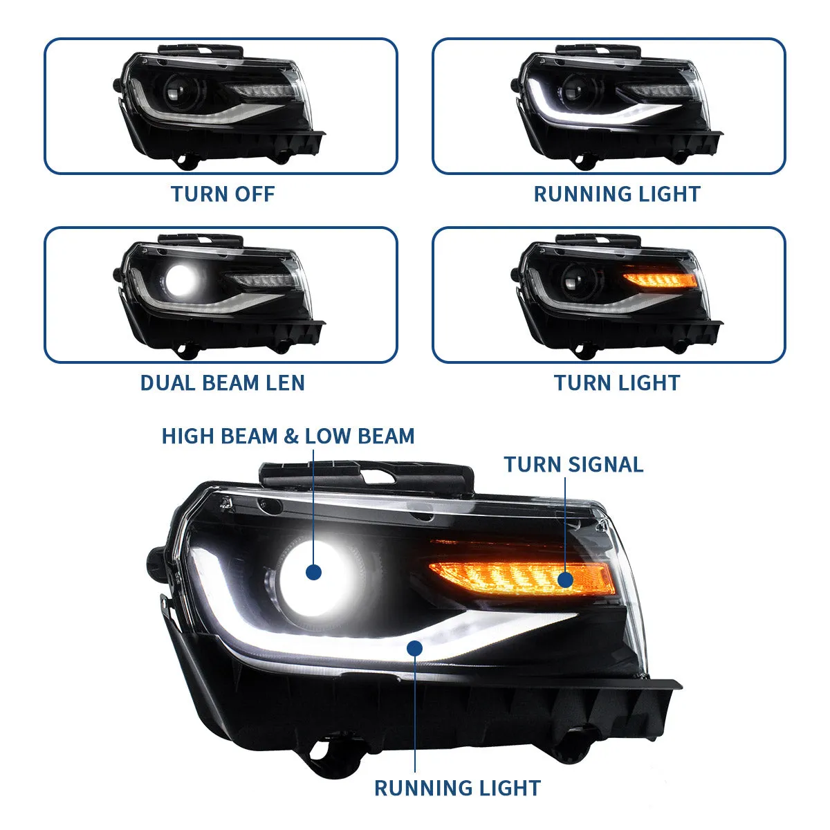 VLAND LED Headlights For Chevy Chevrolet Camaro 2014 2015