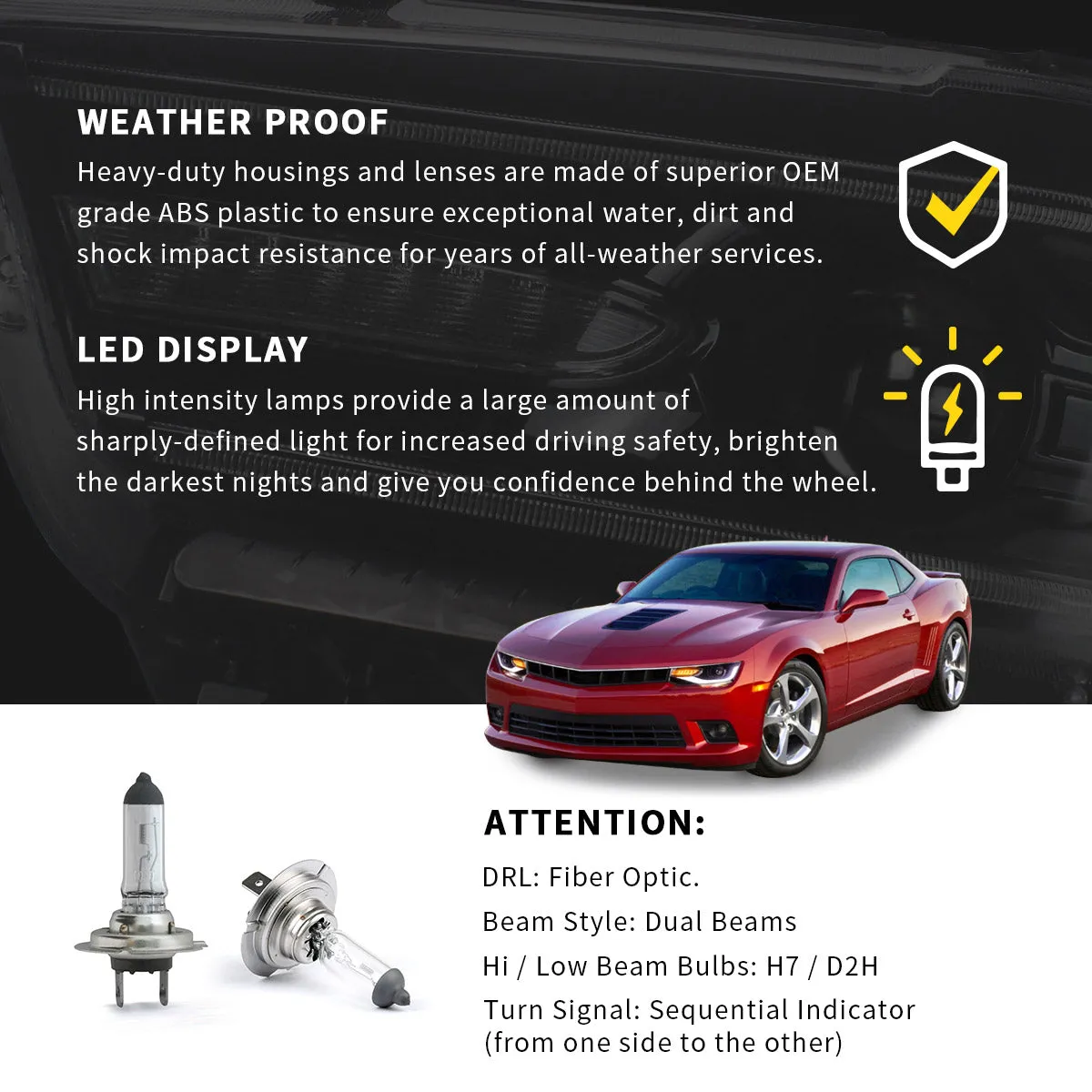 VLAND LED Headlights For Chevy Chevrolet Camaro 2014 2015