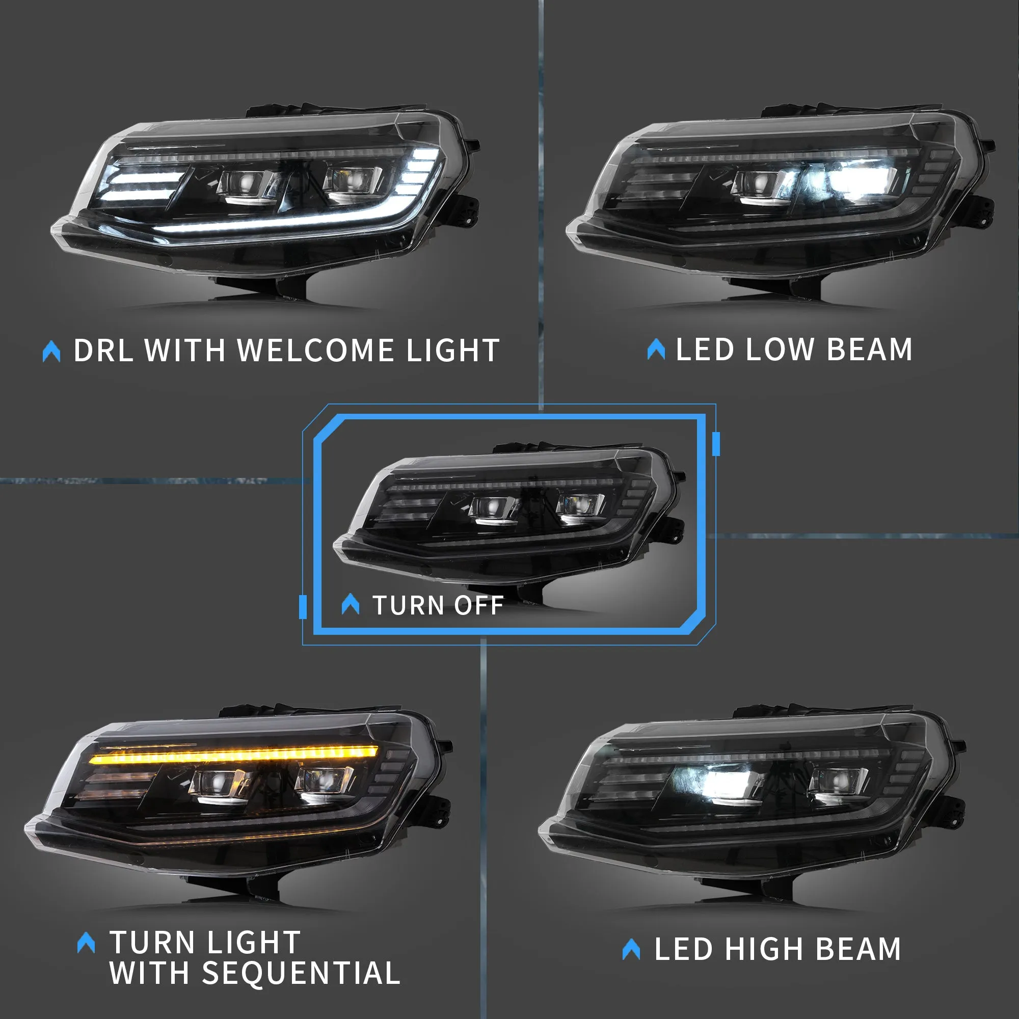VLAND LED Projector Headlights and Taillights For Chevrolet / Chevy Camaro 6th Gen 2016-2018 [DOT.]