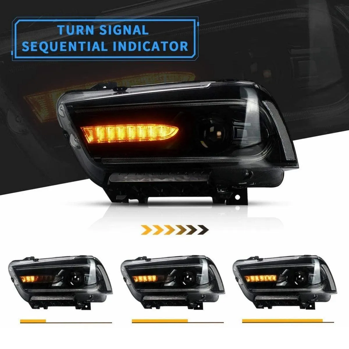 VLAND LED Projector Headlights For Dodge Charger 2011-2014 With Sequential Turn Signals