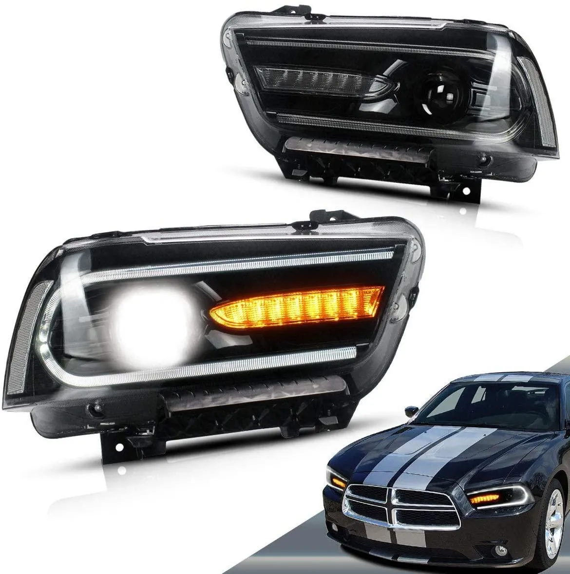 VLAND LED Projector Headlights For Dodge Charger 2011-2014 With Sequential Turn Signals