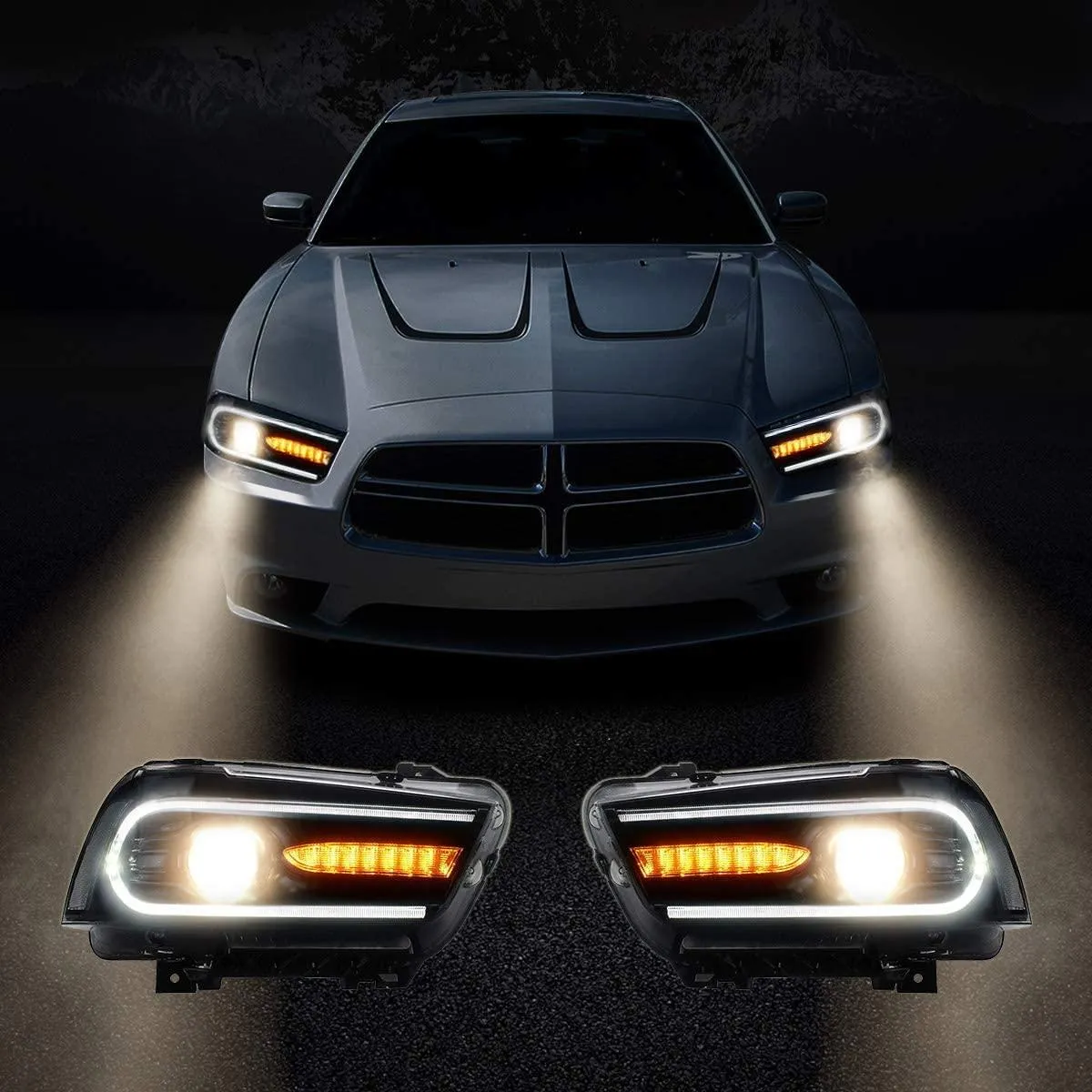VLAND LED Projector Headlights For Dodge Charger 2011-2014 With Sequential Turn Signals