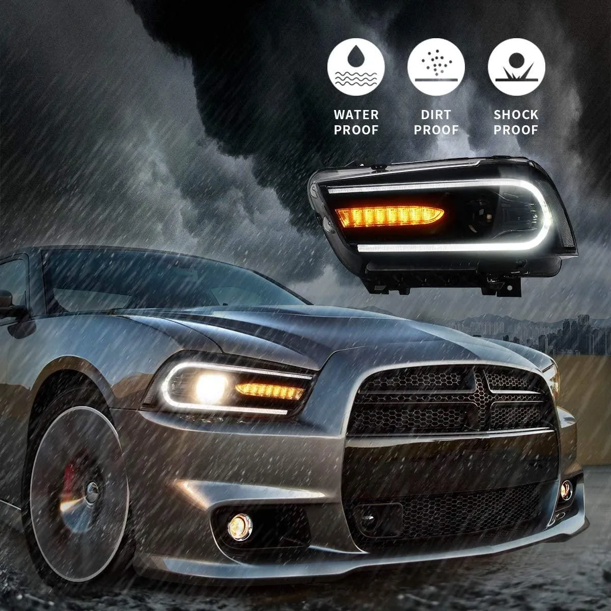 VLAND LED Projector Headlights For Dodge Charger 2011-2014 With Sequential Turn Signals