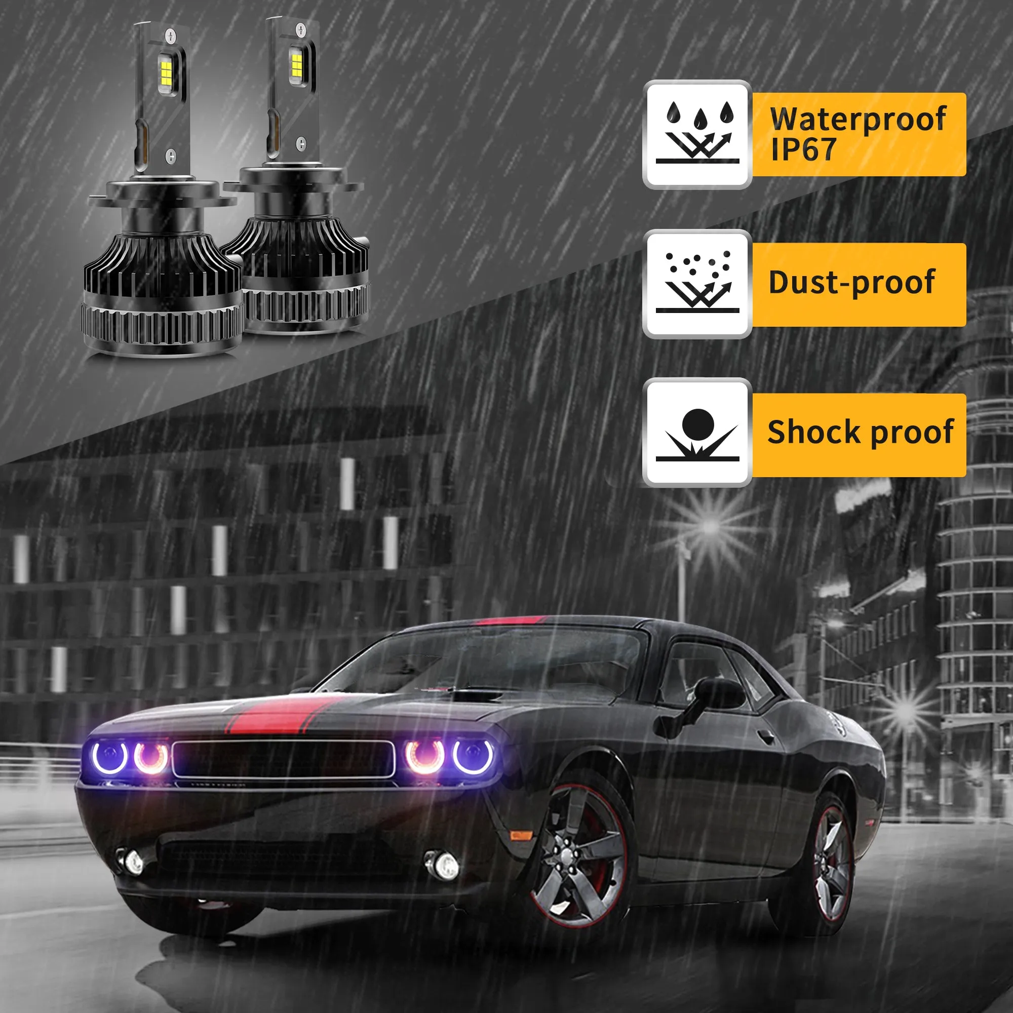 VLAND LED RGB Halo Headlights For Dodge Challenger 2008-2014 with Sequential