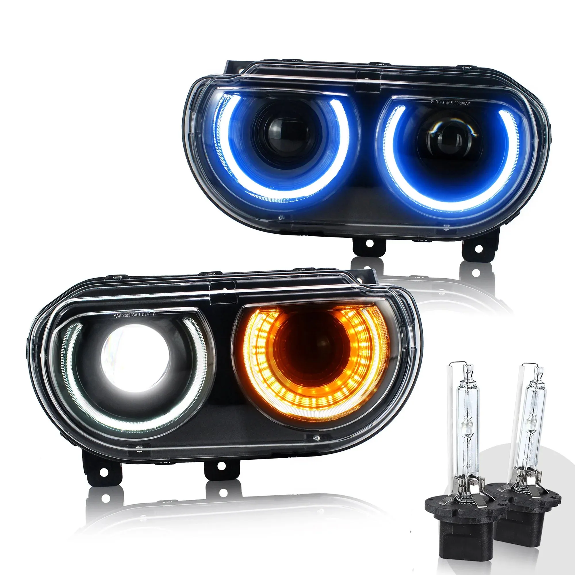 VLAND LED RGB Halo Headlights For Dodge Challenger 2008-2014 with Sequential