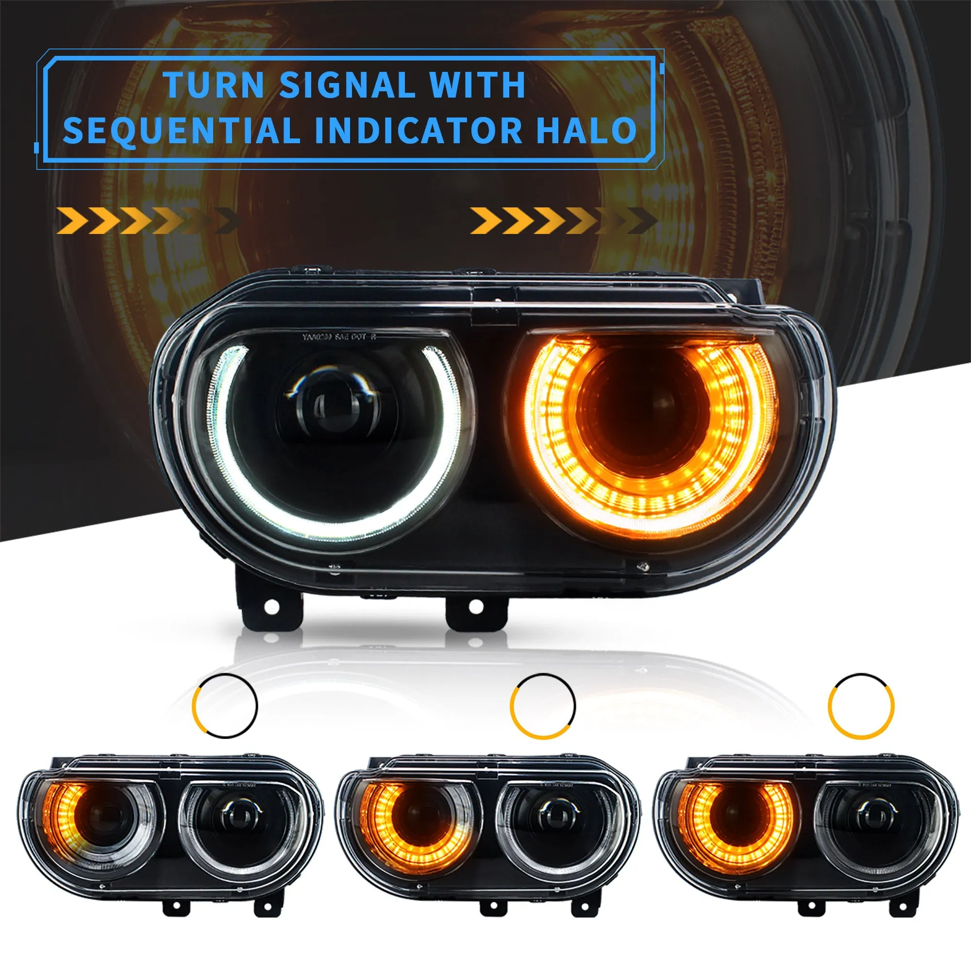 VLAND LED RGB Halo Headlights For Dodge Challenger 2008-2014 with Sequential