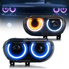 VLAND LED RGB Halo Headlights For Dodge Challenger 2008-2014 with Sequential