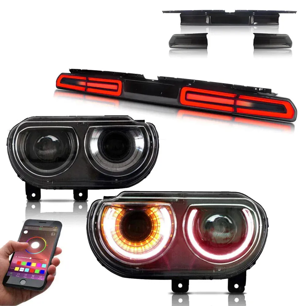 VLAND LED RGB Headlights   LED Tail lights For Dodge Challenger 2008-2014 With Sequential Turn Signals