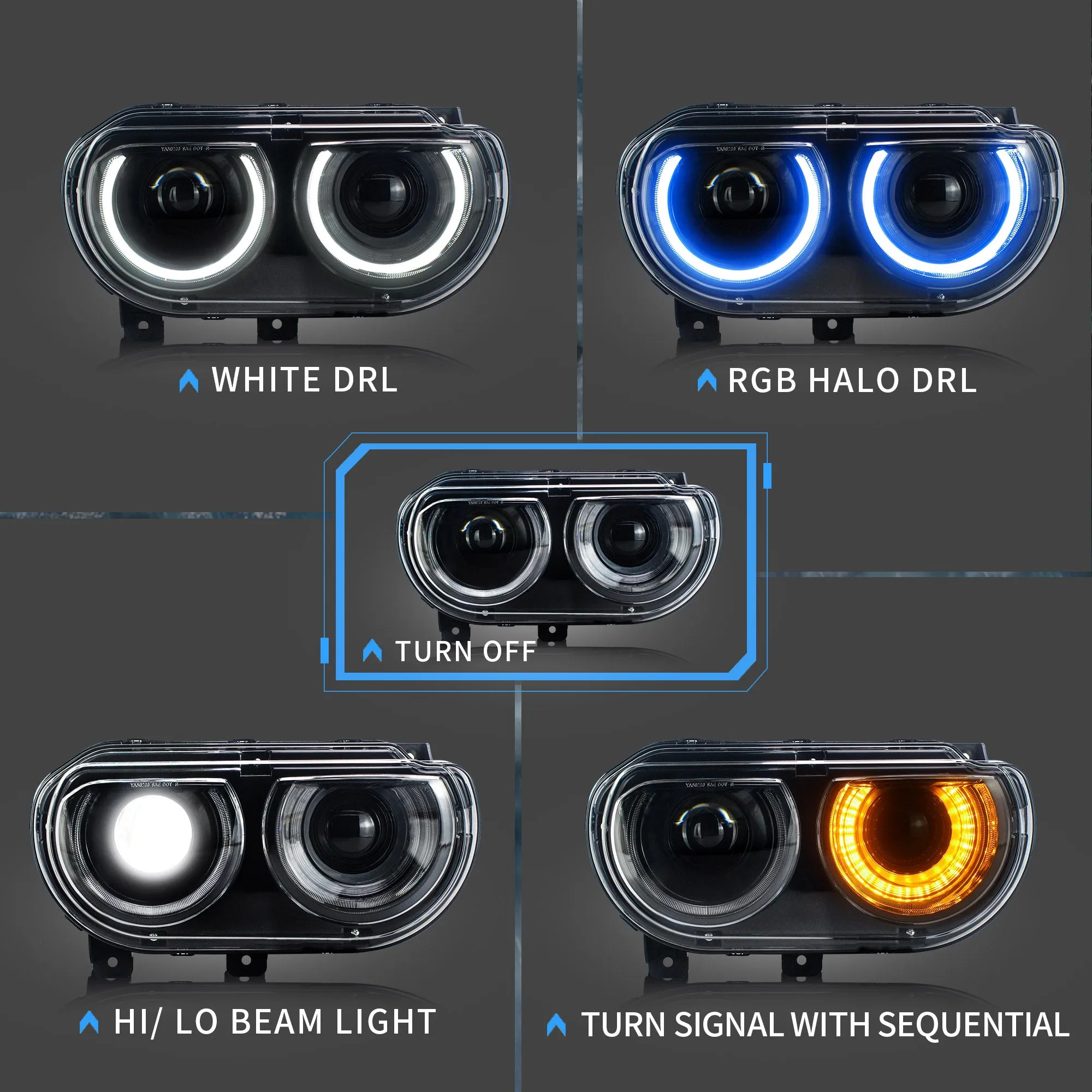 VLAND LED RGB Headlights   LED Tail lights For Dodge Challenger 2008-2014 With Sequential Turn Signals