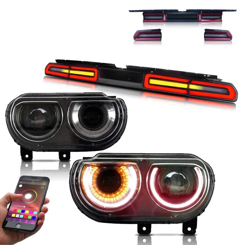 VLAND LED RGB Headlights   LED Tail lights For Dodge Challenger 2008-2014 With Sequential Turn Signals
