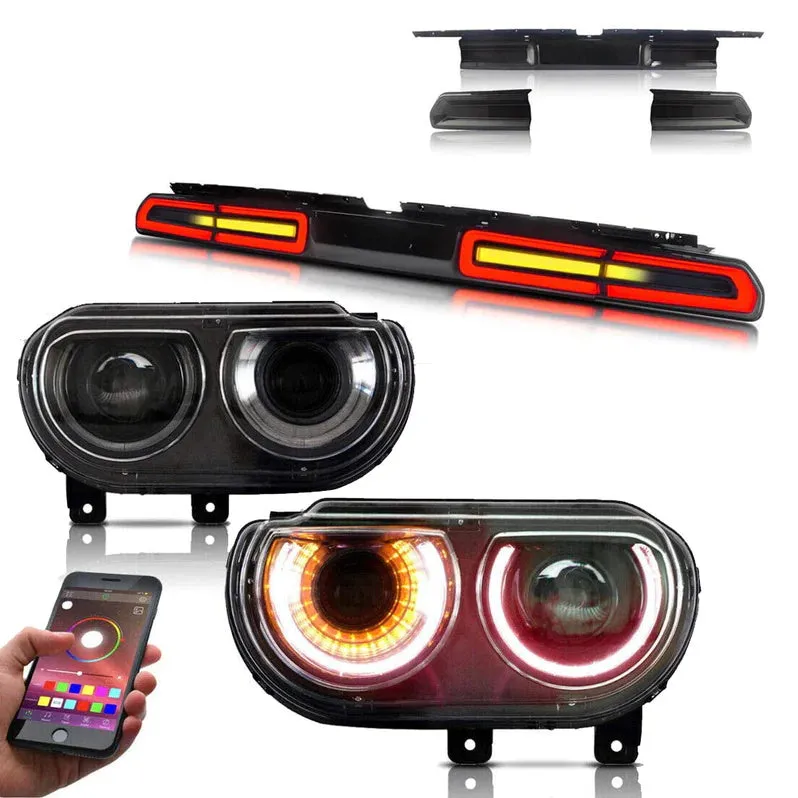 VLAND LED RGB Headlights   LED Tail lights For Dodge Challenger 2008-2014 With Sequential Turn Signals