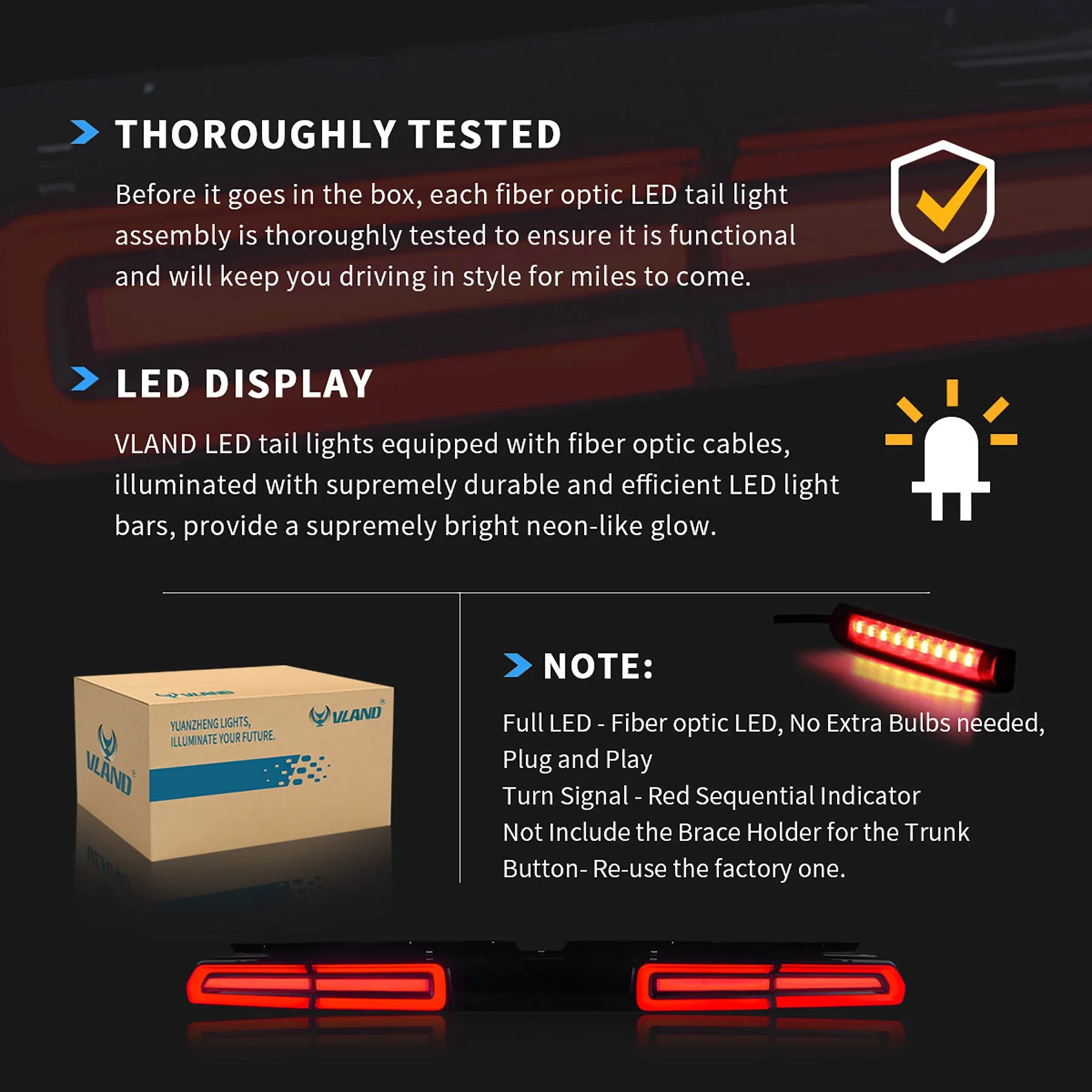 VLAND LED Tail Lights For Dodge Challenger 2008-2014 With Sequential Indicators Turn Signals