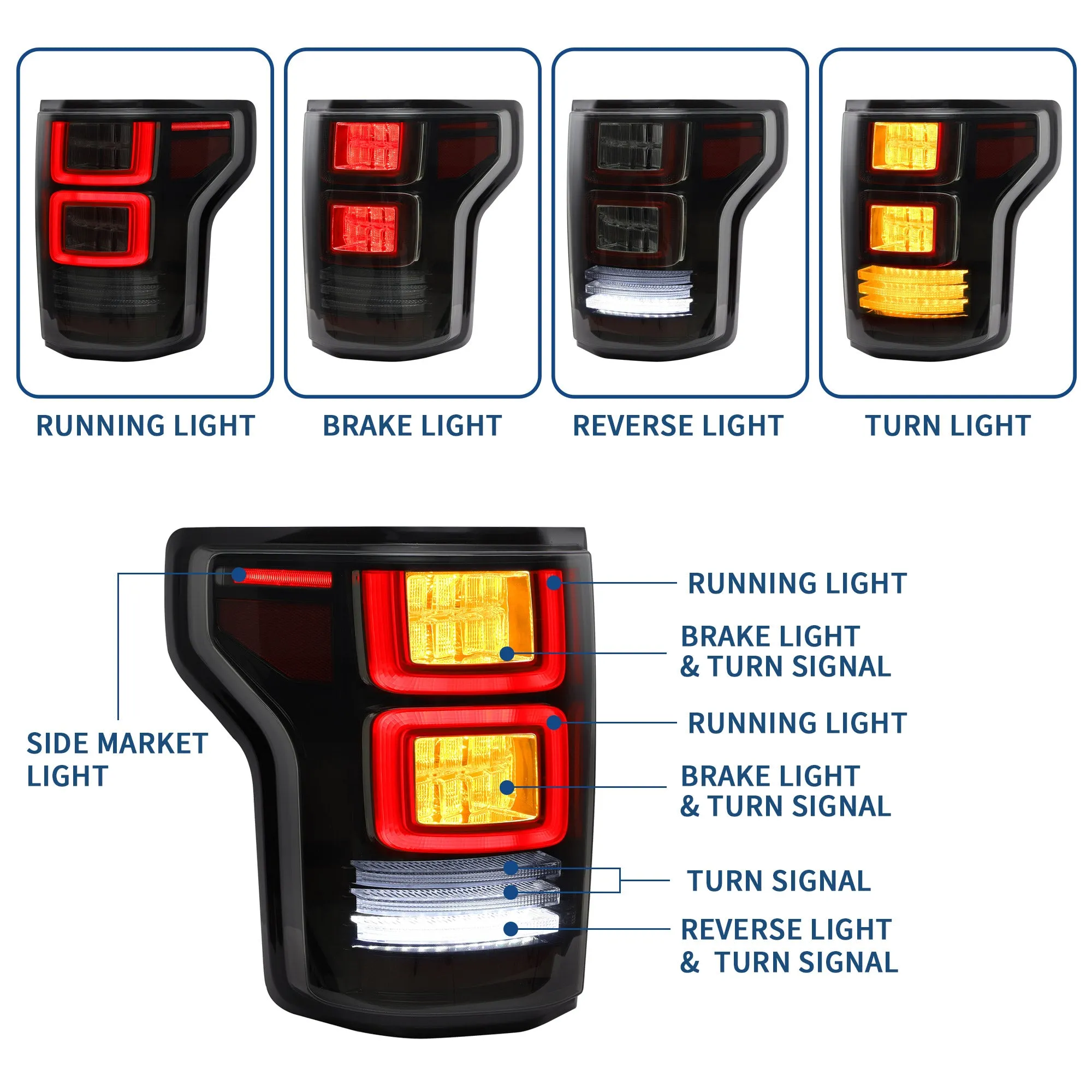VLAND LED Tail Lights For Ford F150 2015-2020 Rear Lamps [DOT.]
