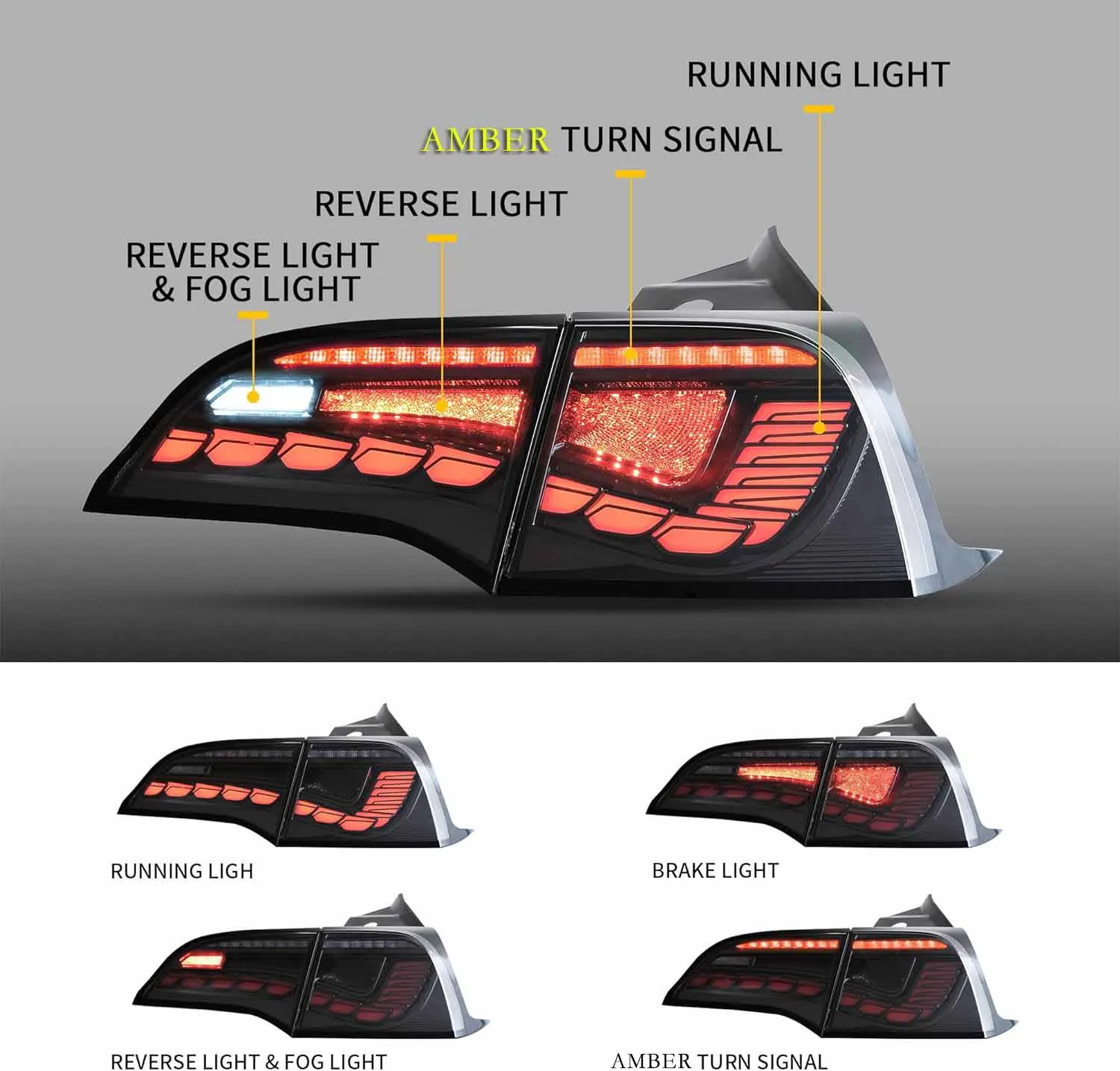 VLAND LED Tail Lights For Tesla Model 3 & Model Y 2017-2023 [DOT.]