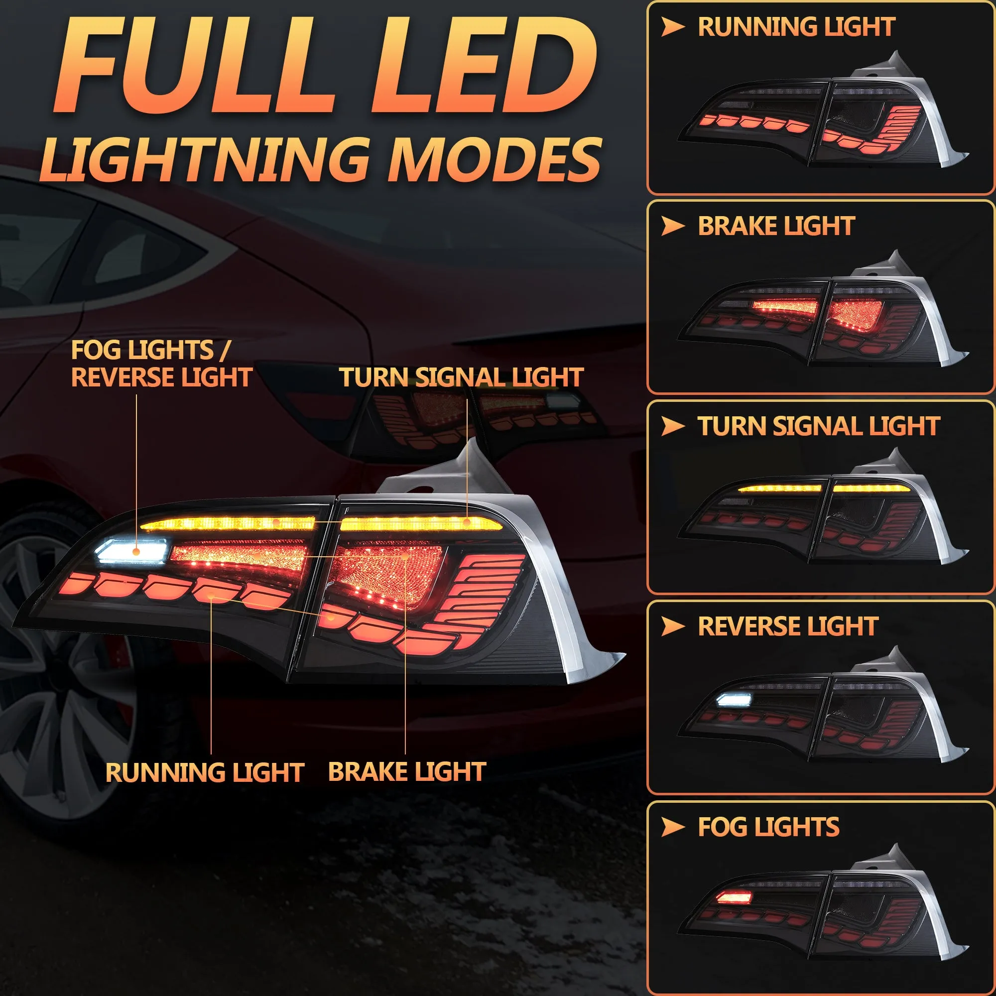 VLAND LED Tail Lights For Tesla Model 3 & Model Y 2017-2023 [DOT.]