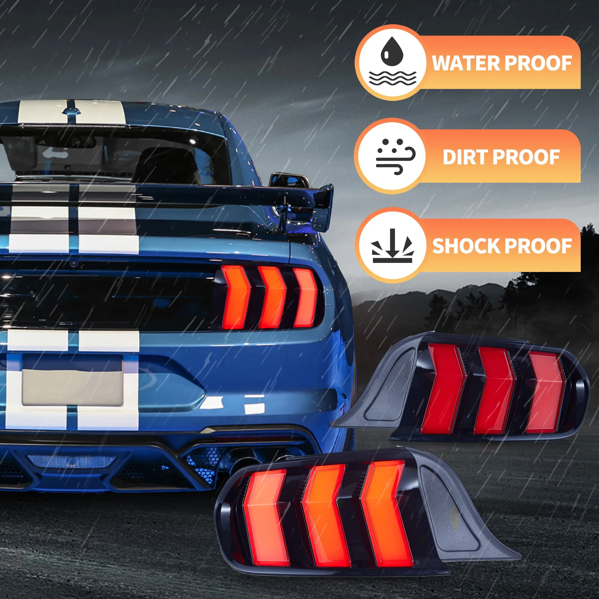 VLAND LED Taillights For Ford Mustang 2015-2023 With 5 Modes & Sequential Turn Signal