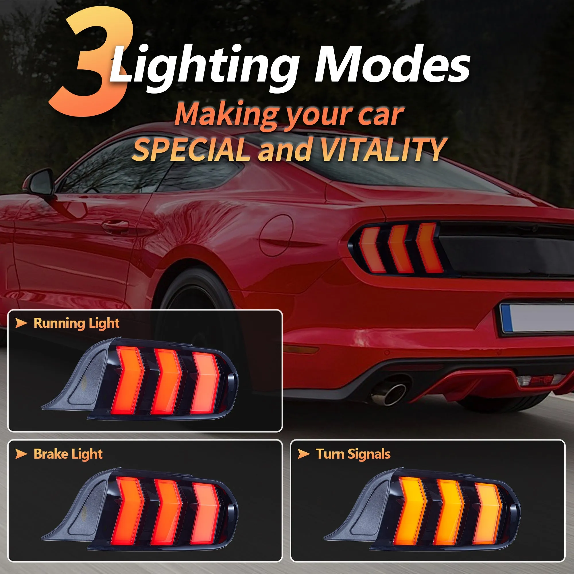VLAND LED Taillights For Ford Mustang 2015-2023 With 5 Modes & Sequential Turn Signal