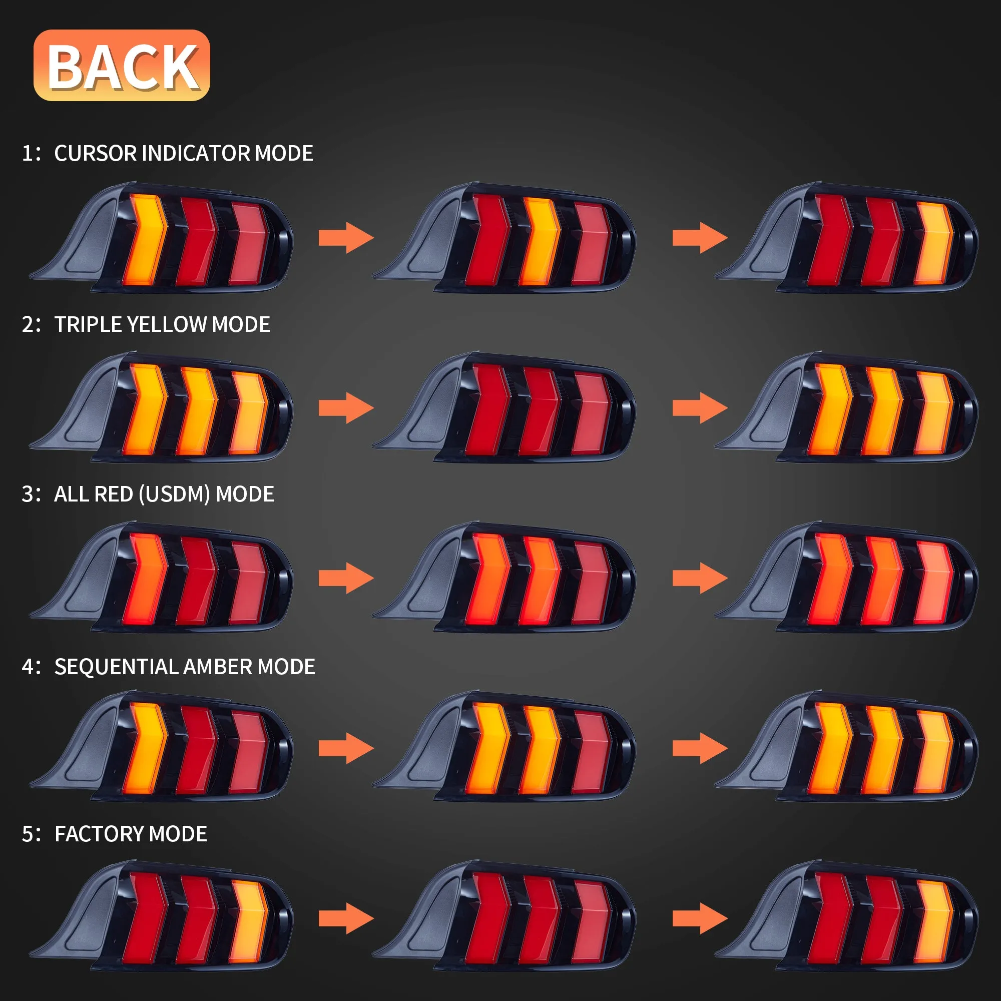 VLAND LED Taillights For Ford Mustang 2015-2023 With 5 Modes & Sequential Turn Signal