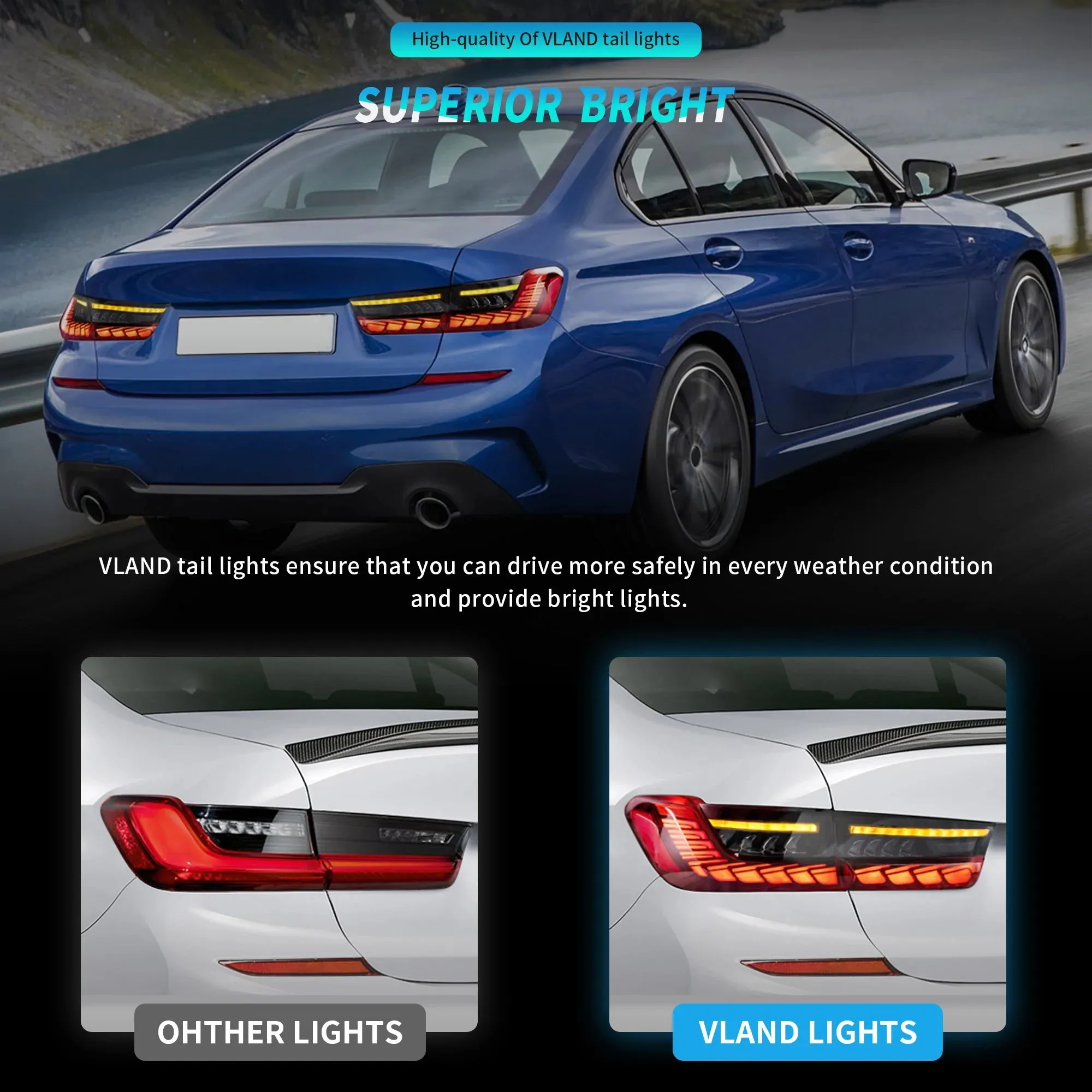VLAND OLED Tail Lights For BMW 3-Series G20 Sedan 7th Gen 2019-2024 with Start-up Animation [E-MARK.]