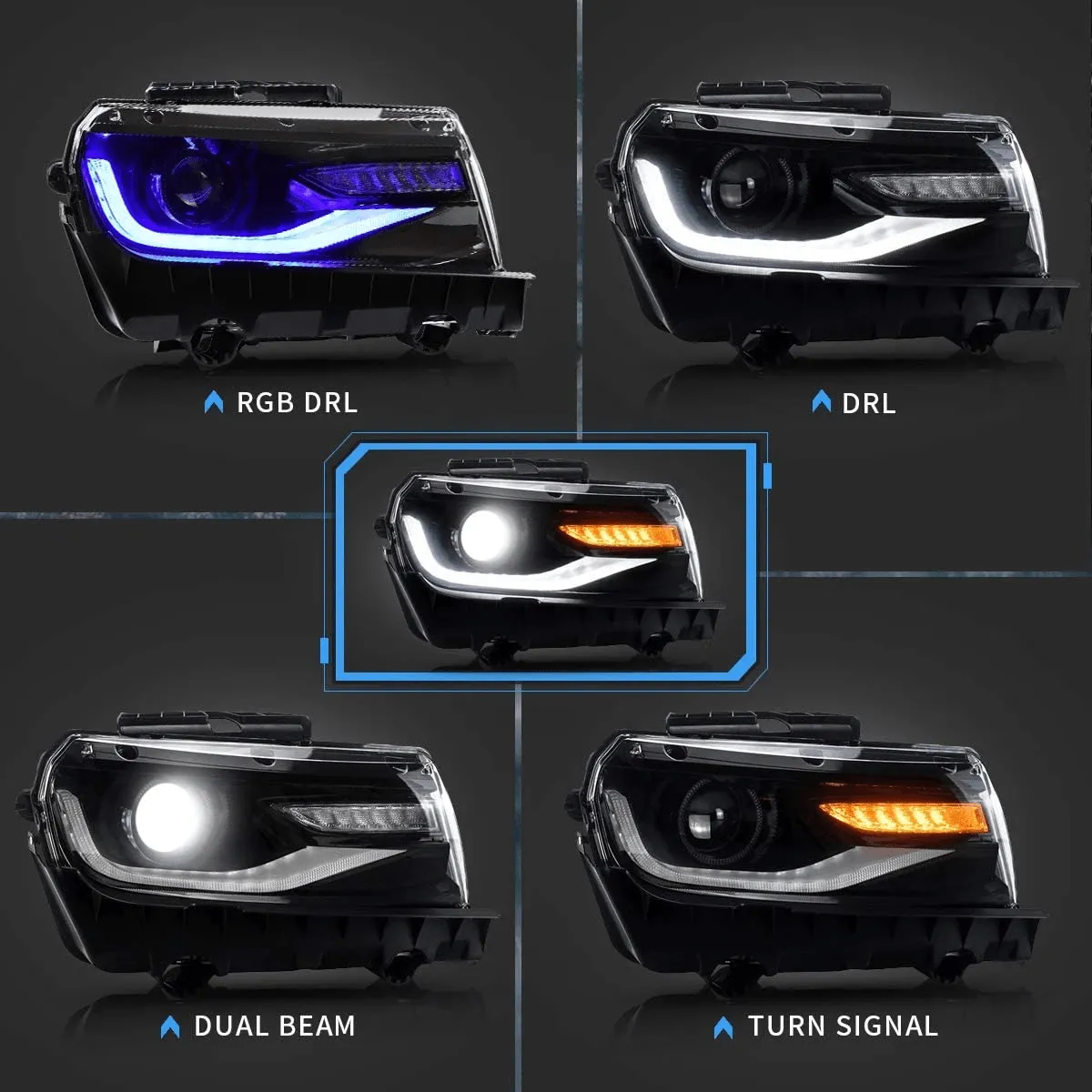 VLAND RGB Dual Beam Headlights For Chevrolet Camaro 5th Gen 2014 2015