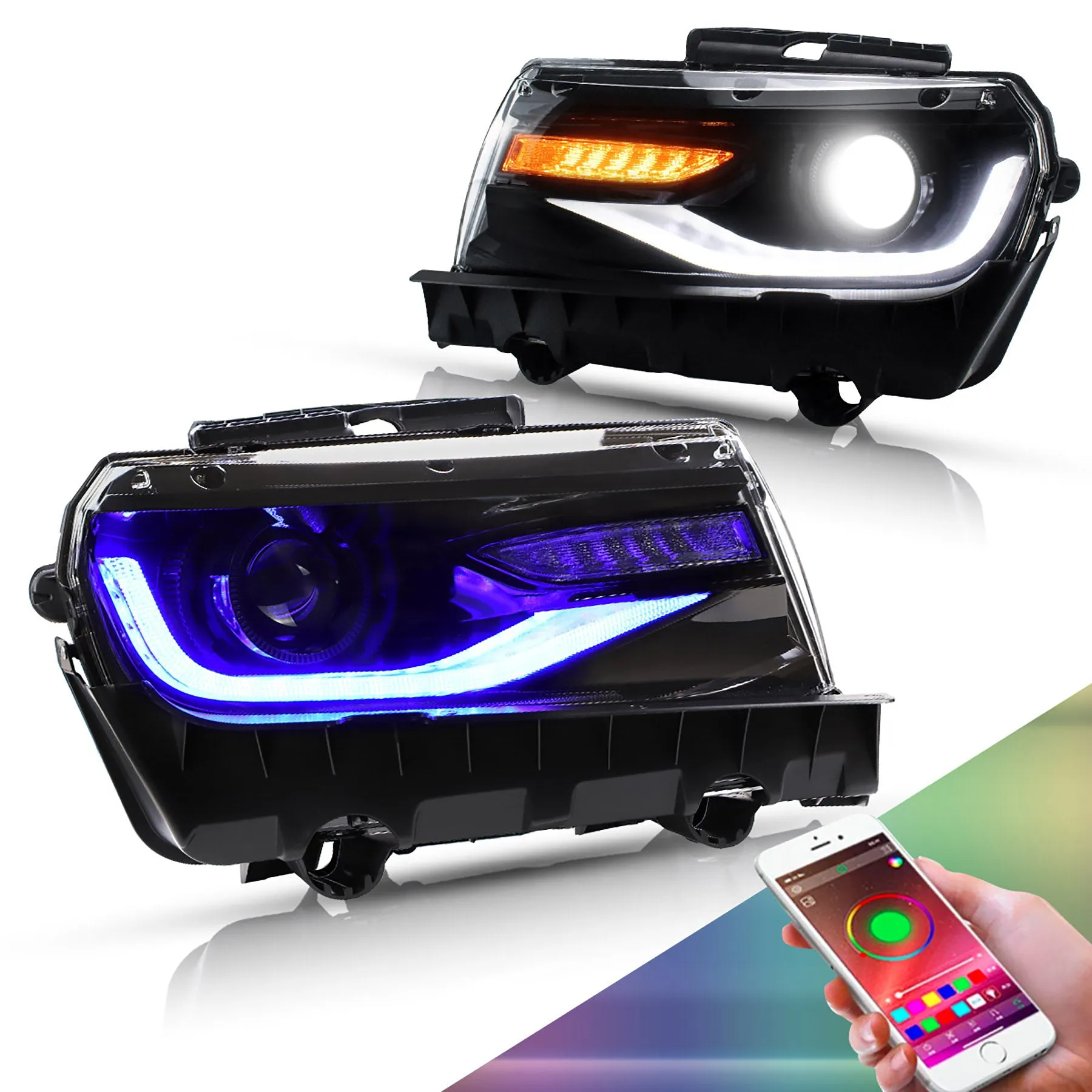 VLAND RGB Dual Beam Headlights For Chevrolet Camaro 5th Gen 2014 2015