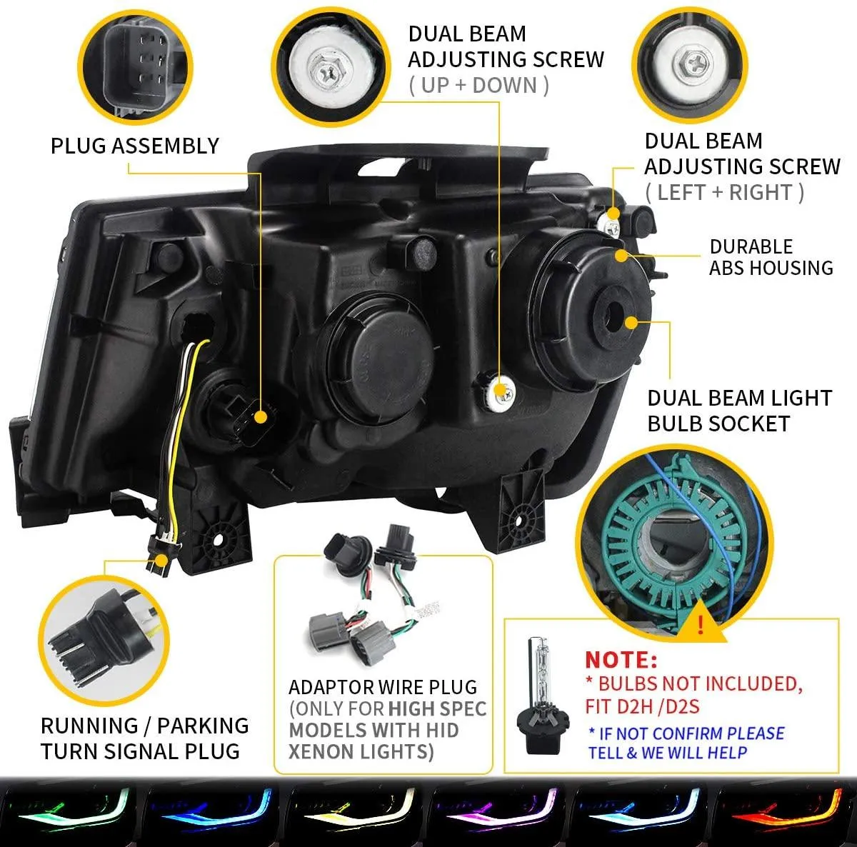 VLAND RGB Dual Beam Headlights For Chevrolet Camaro 5th Gen 2014 2015
