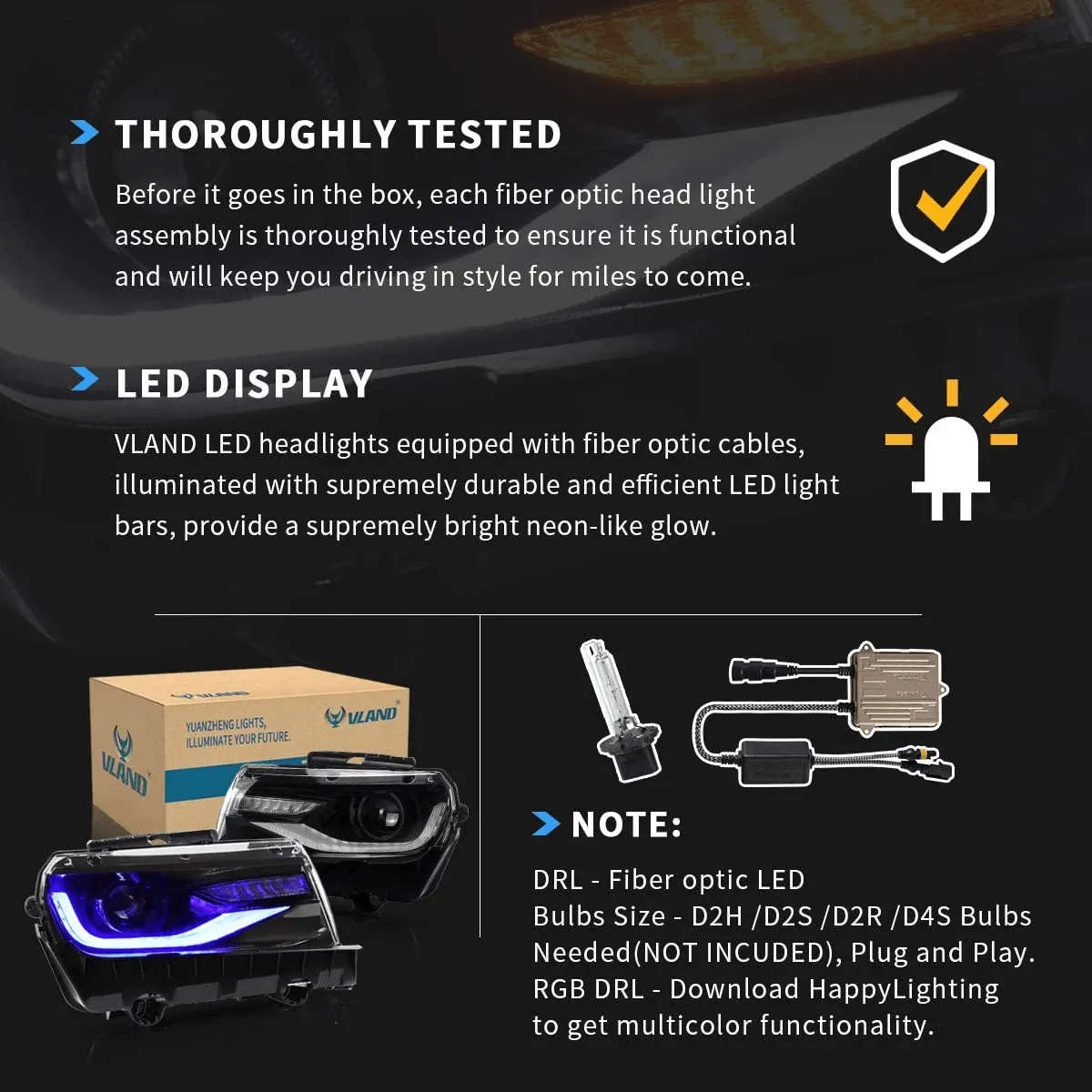 VLAND RGB Dual Beam Headlights For Chevrolet Camaro 5th Gen 2014 2015
