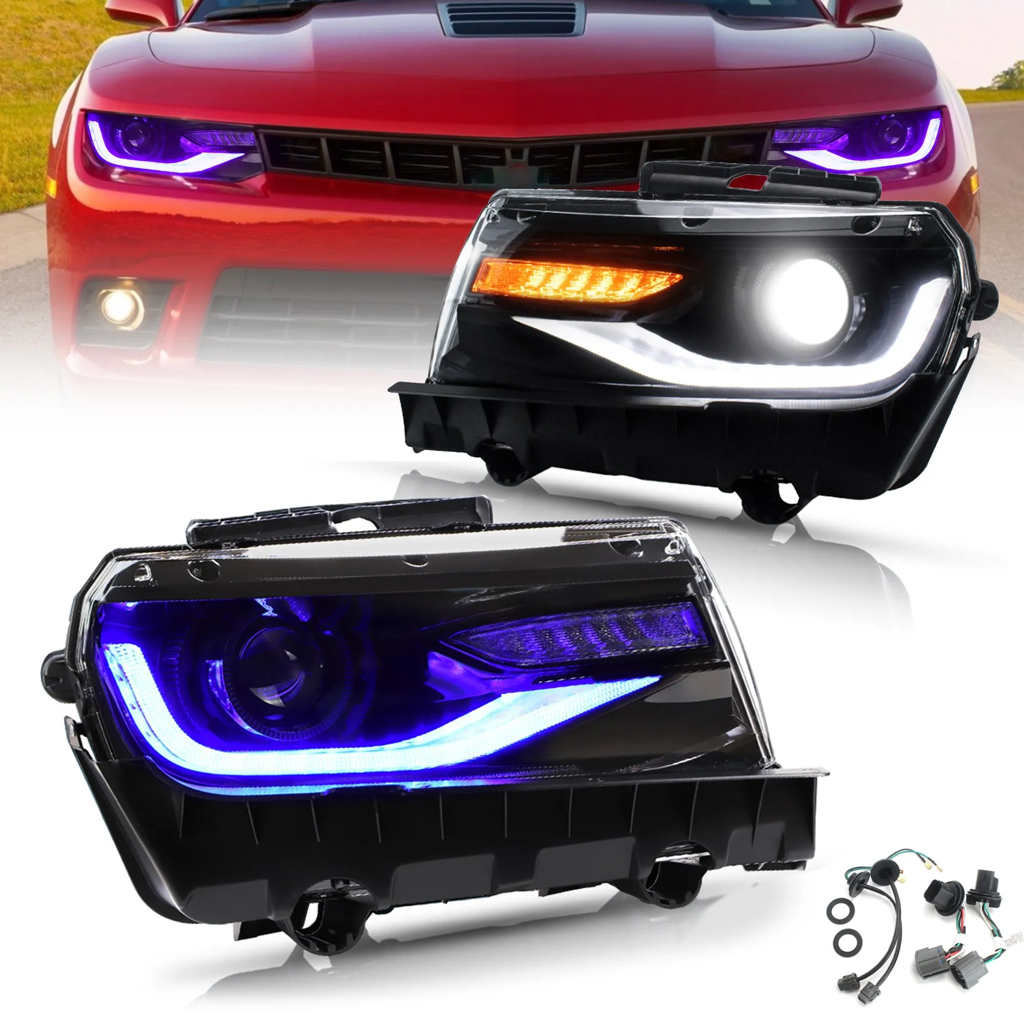 VLAND RGB Dual Beam Headlights For Chevrolet Camaro 5th Gen 2014 2015