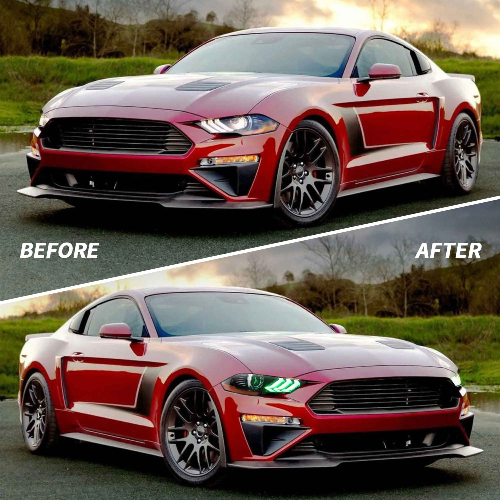 VLAND RGB Projector Headlights For Ford Mustang (Sixth Generation) [S550] 2018-2023