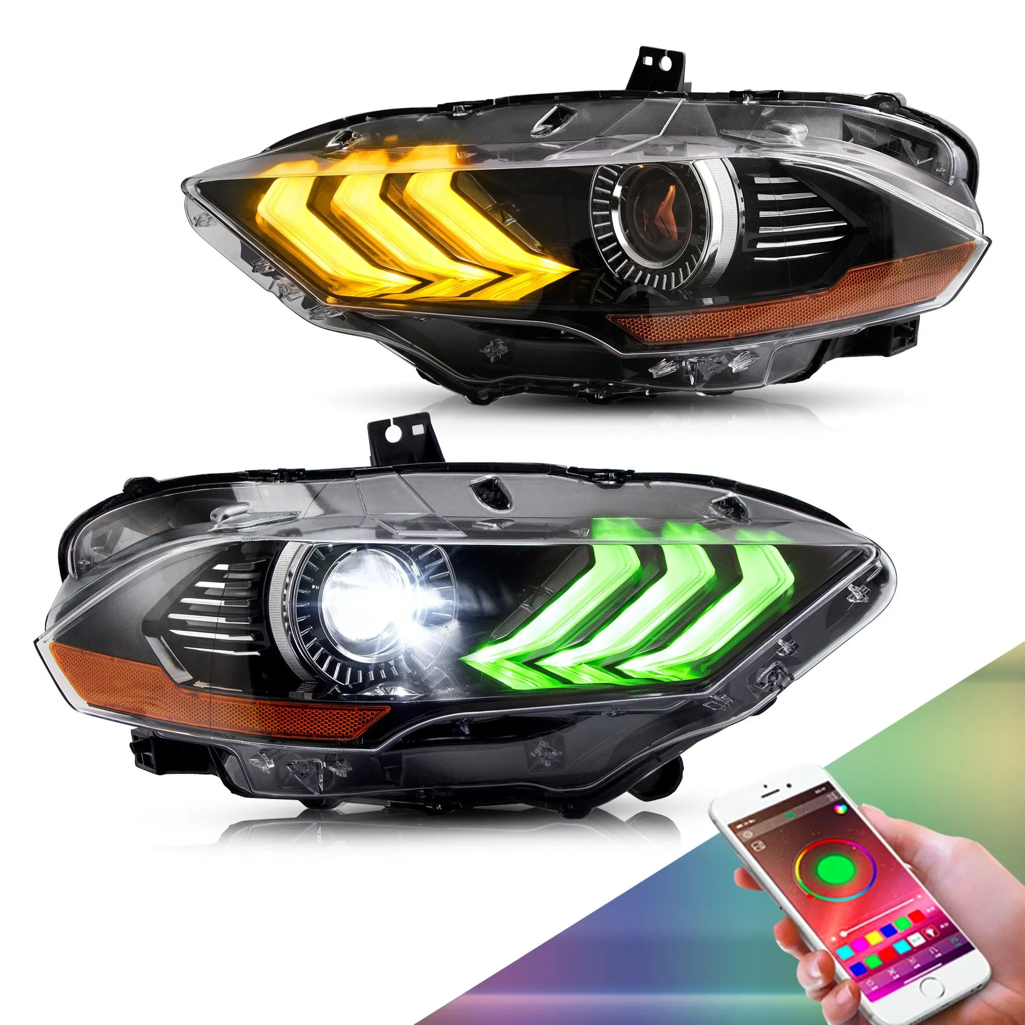 VLAND RGB Projector Headlights For Ford Mustang (Sixth Generation) [S550] 2018-2023