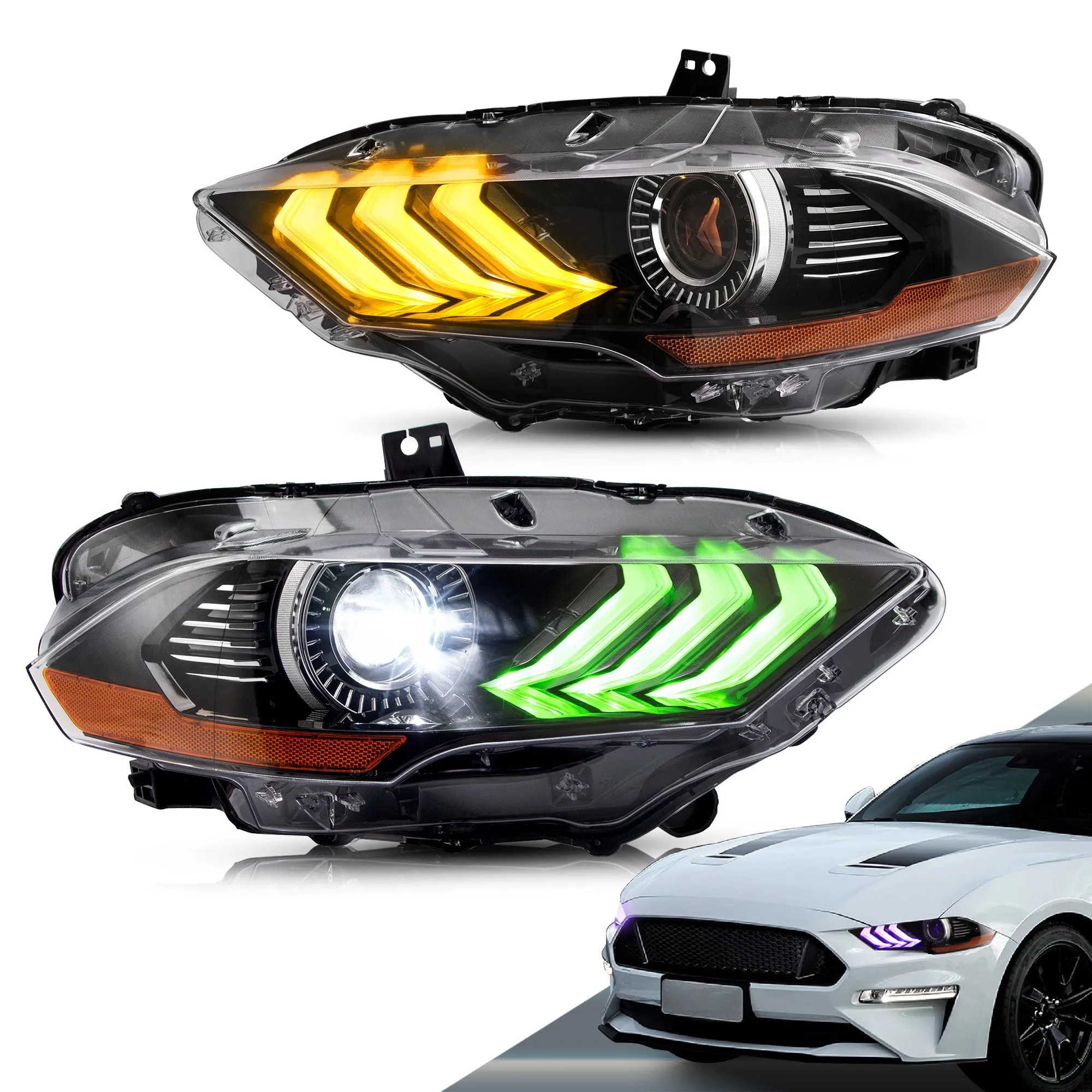VLAND RGB Projector Headlights For Ford Mustang (Sixth Generation) [S550] 2018-2023