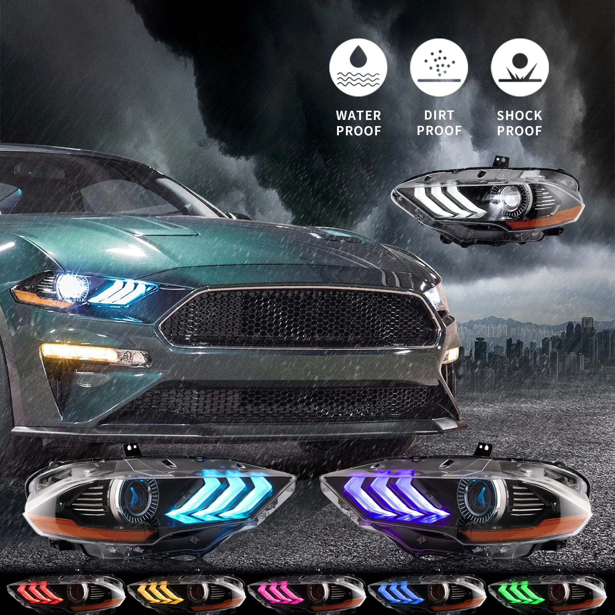 VLAND RGB Projector Headlights For Ford Mustang (Sixth Generation) [S550] 2018-2023
