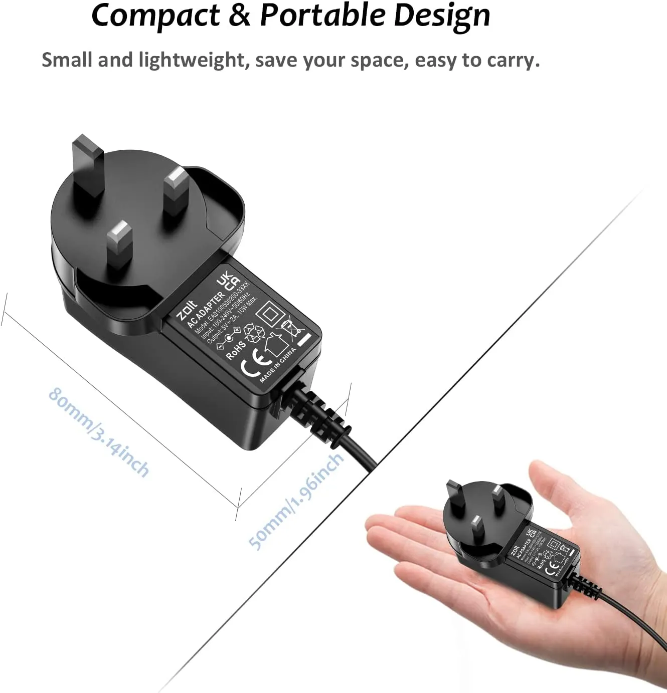Zolt Universal AC to DC Power Adapter 5V 1A/2A with Multi DC Plugs